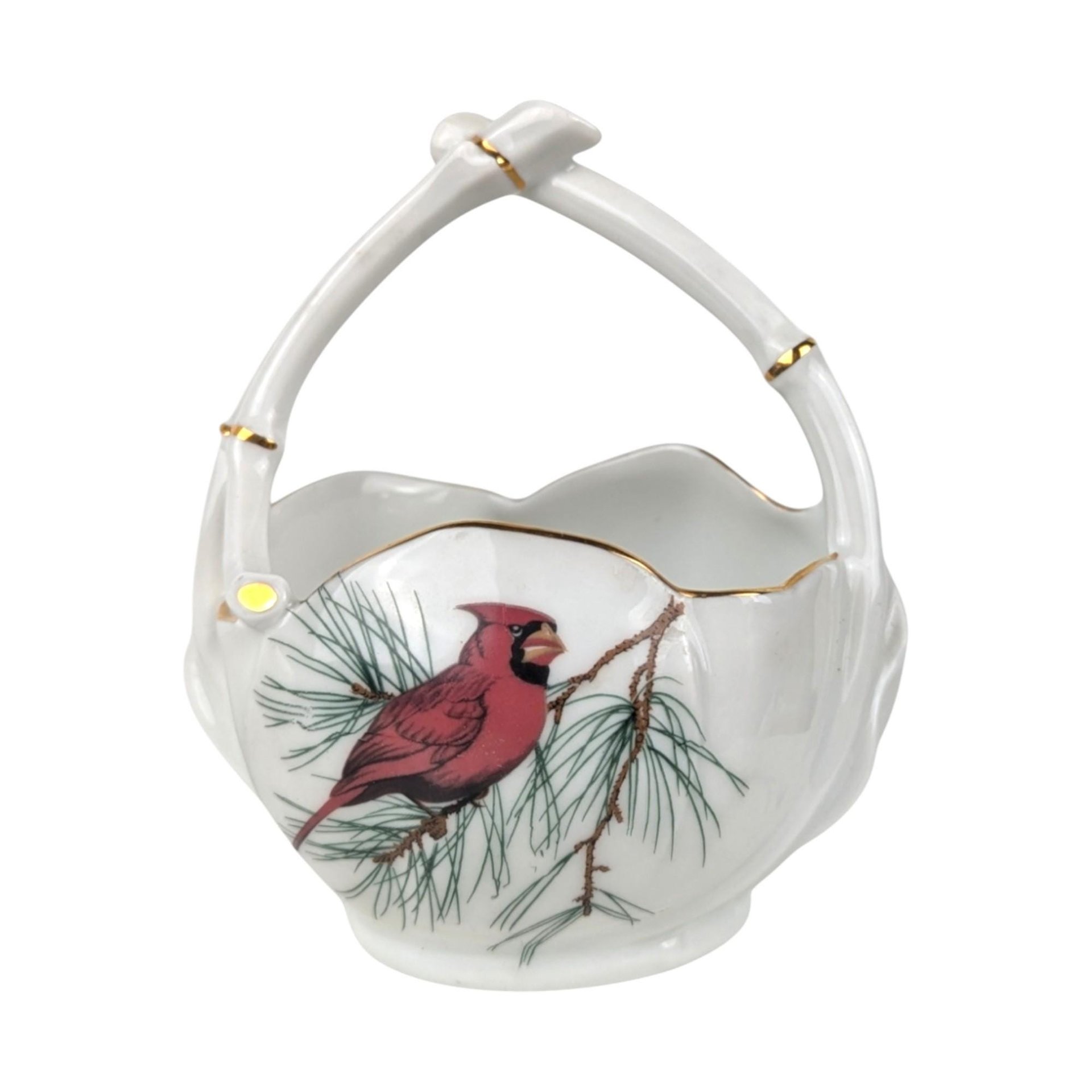 Vintage Limoges Porcelain Bird Baskets: Cardinal & Blue Jay Pair