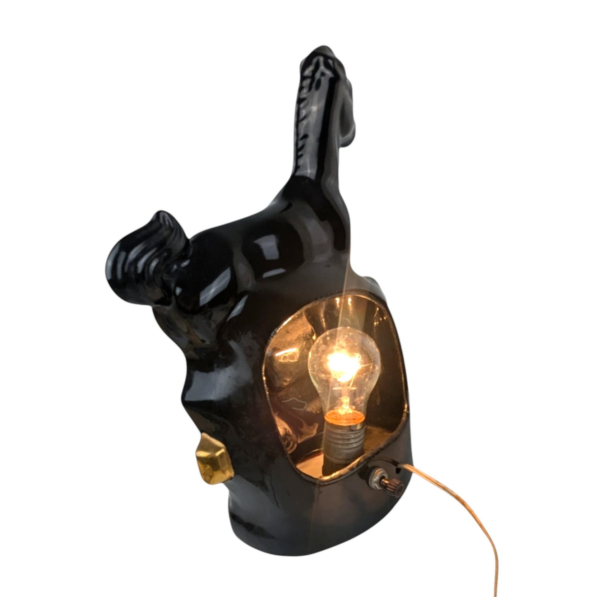 Vintage Black Ceramic Horse Lamp: Gold Accent Equestrian Decor