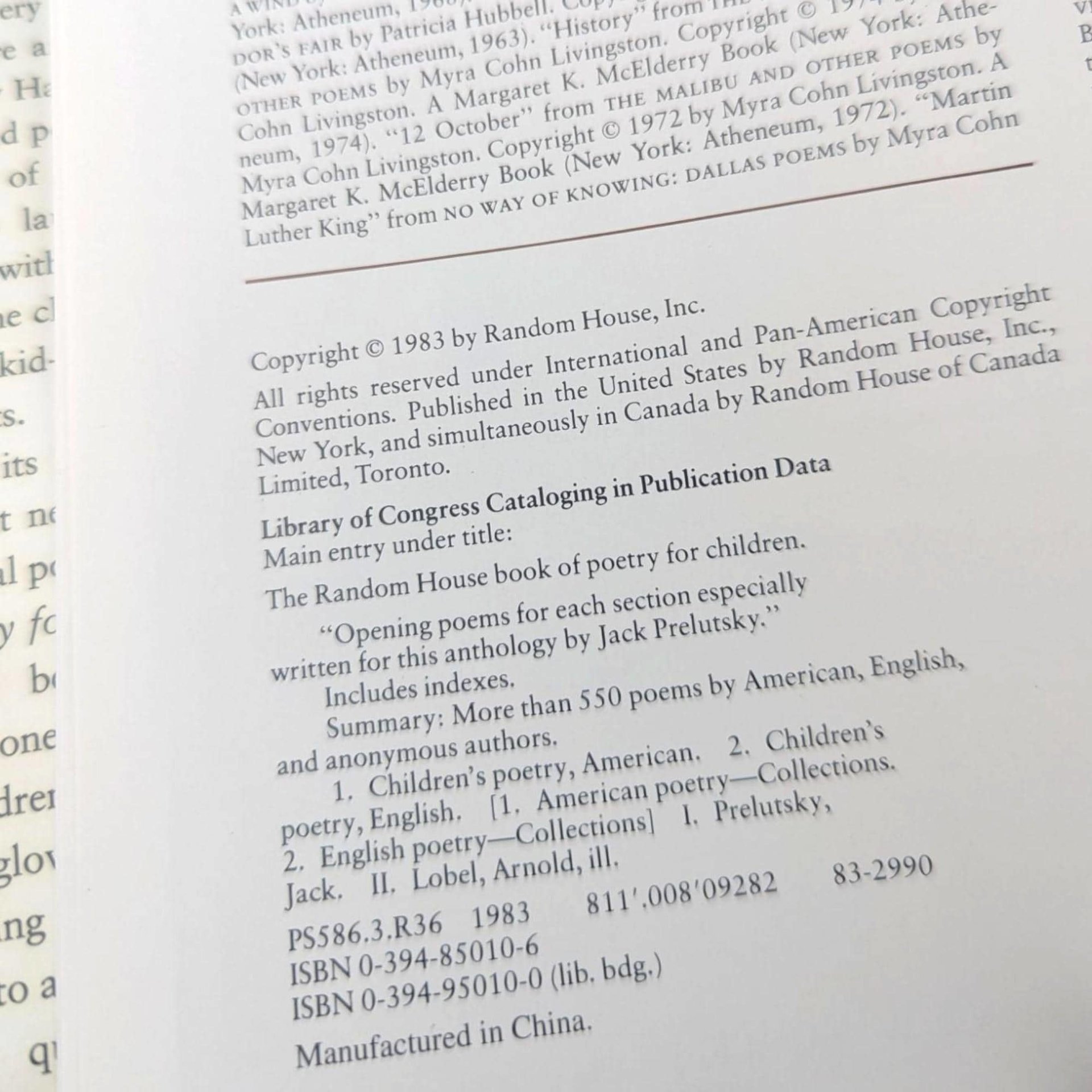 1983 Random House Book of Poetry for Children: Prelutsky & Lobel, Illustrated Hardcover