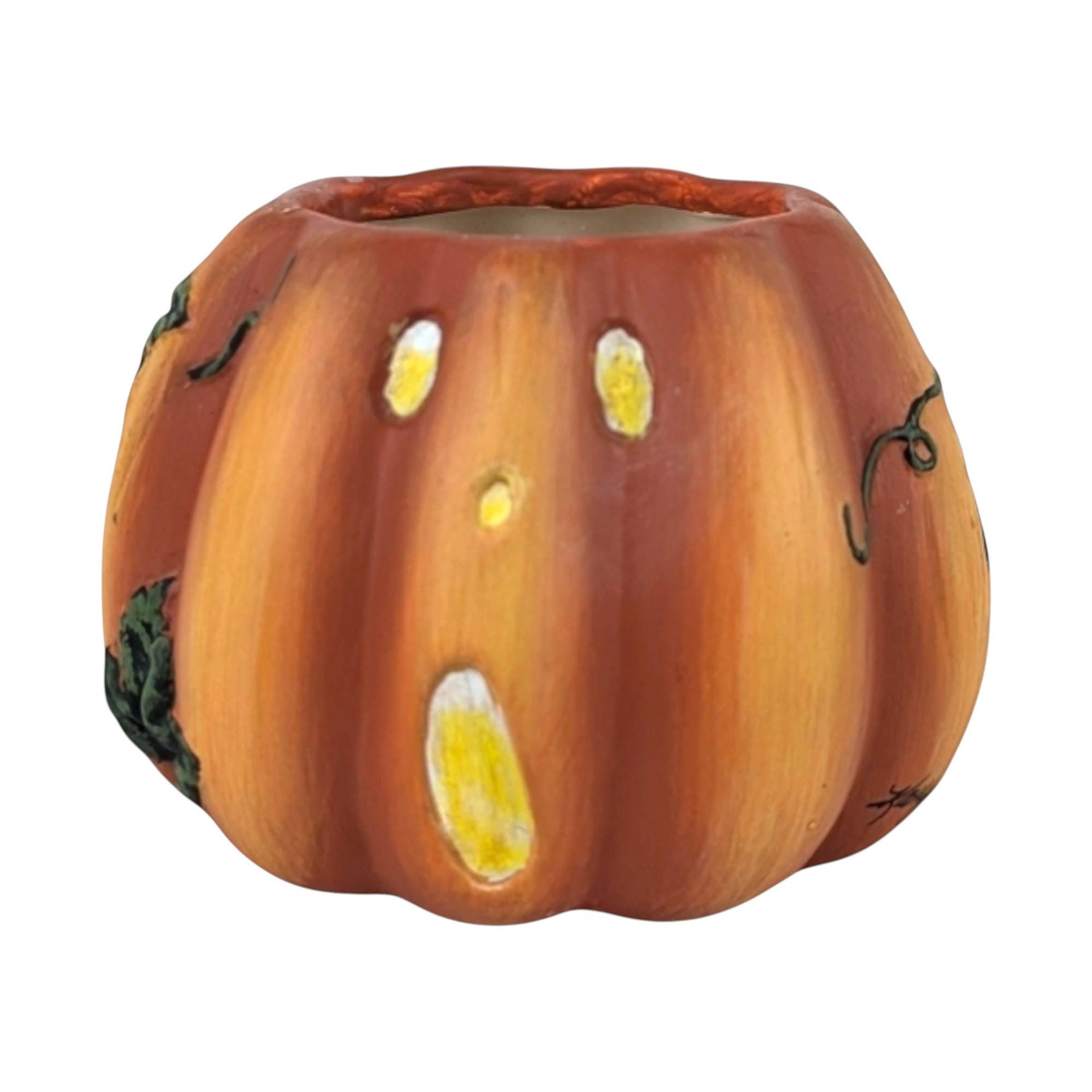 Vintage Kathy Hatch Ceramic Pumpkin Candle Holder: 2002 Halloween Decor