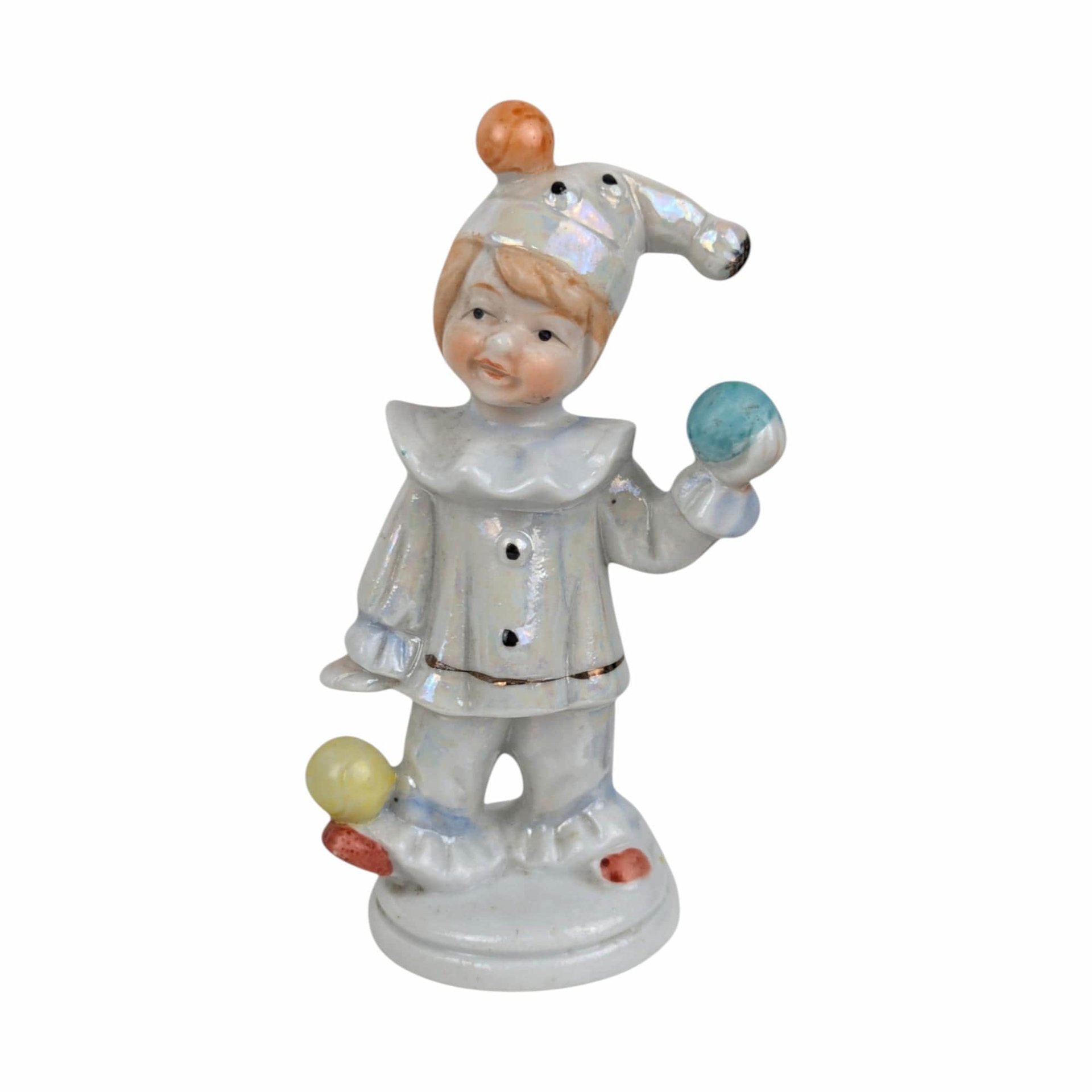 Vintage Lusterware Jester Figurines, Set of 3: Retro Clown Decor