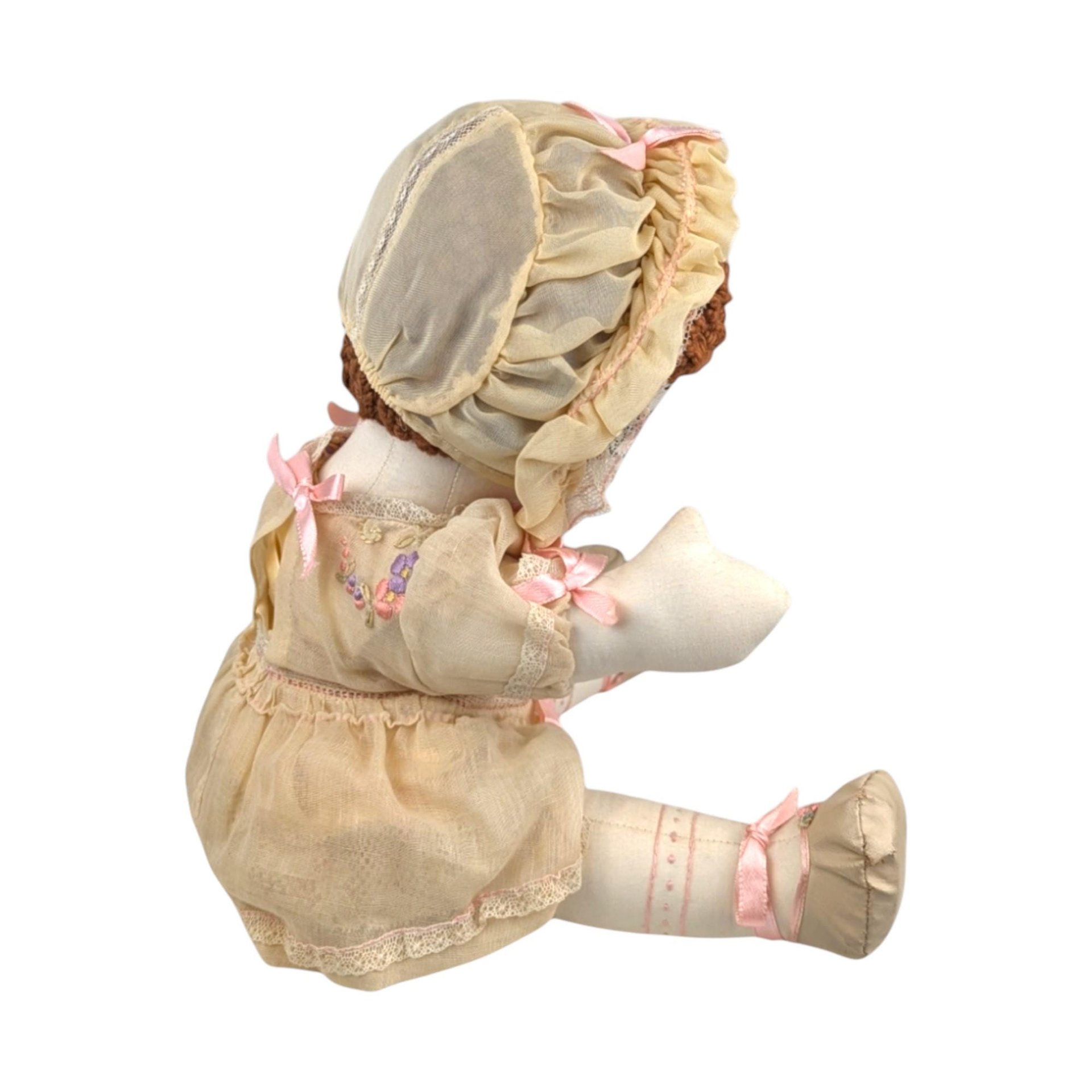 Vintage Handmade Cloth Doll: 17" Collectible Doll with Bonnet