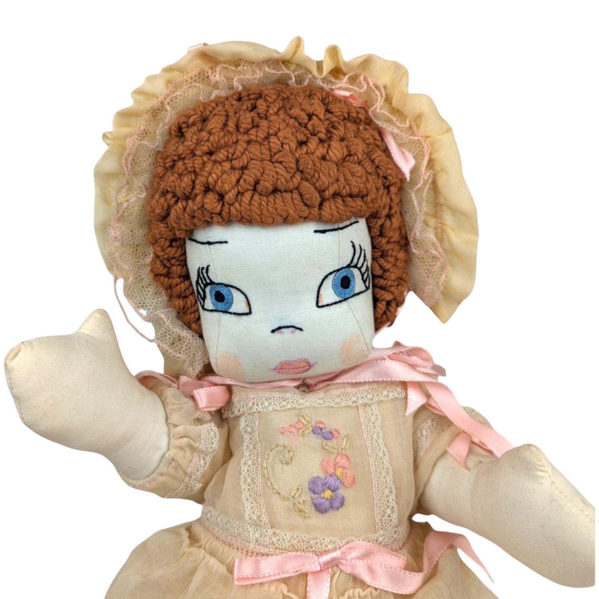 Vintage Handmade Cloth Doll: 17" Collectible Doll with Bonnet