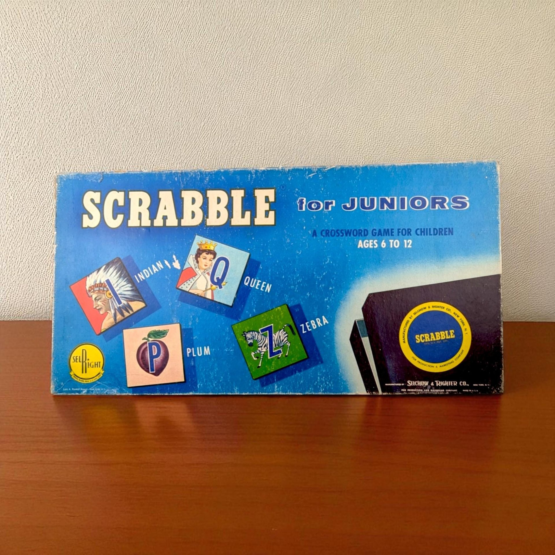 Vintage 1958 Scrabble for Juniors Game: Selchow & Righter Children's Crossword Game