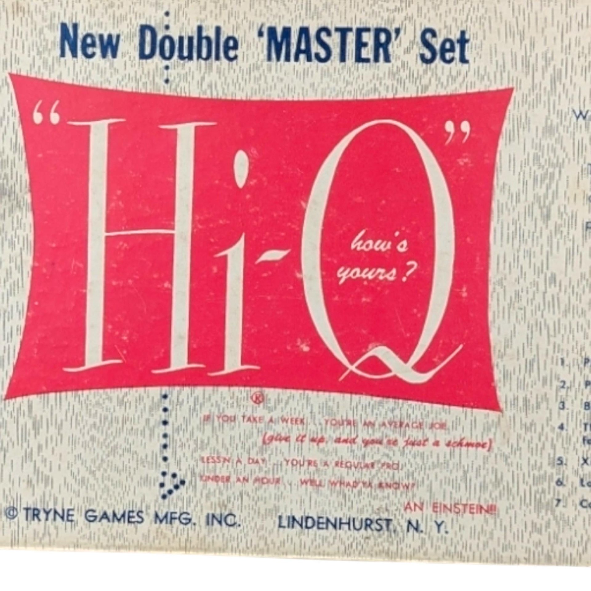 Vintage Hi-Q Double Master Set: 1950s Tryne Games Brain Teaser