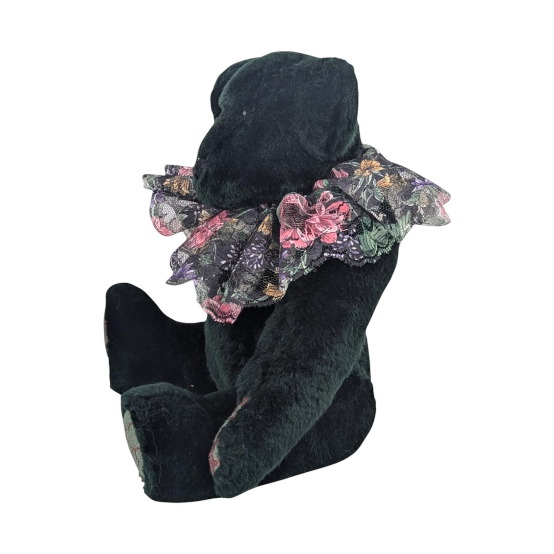 Vintage 1994 Green Teddy Bear: Floral Lace Collar, Collectible Plush
