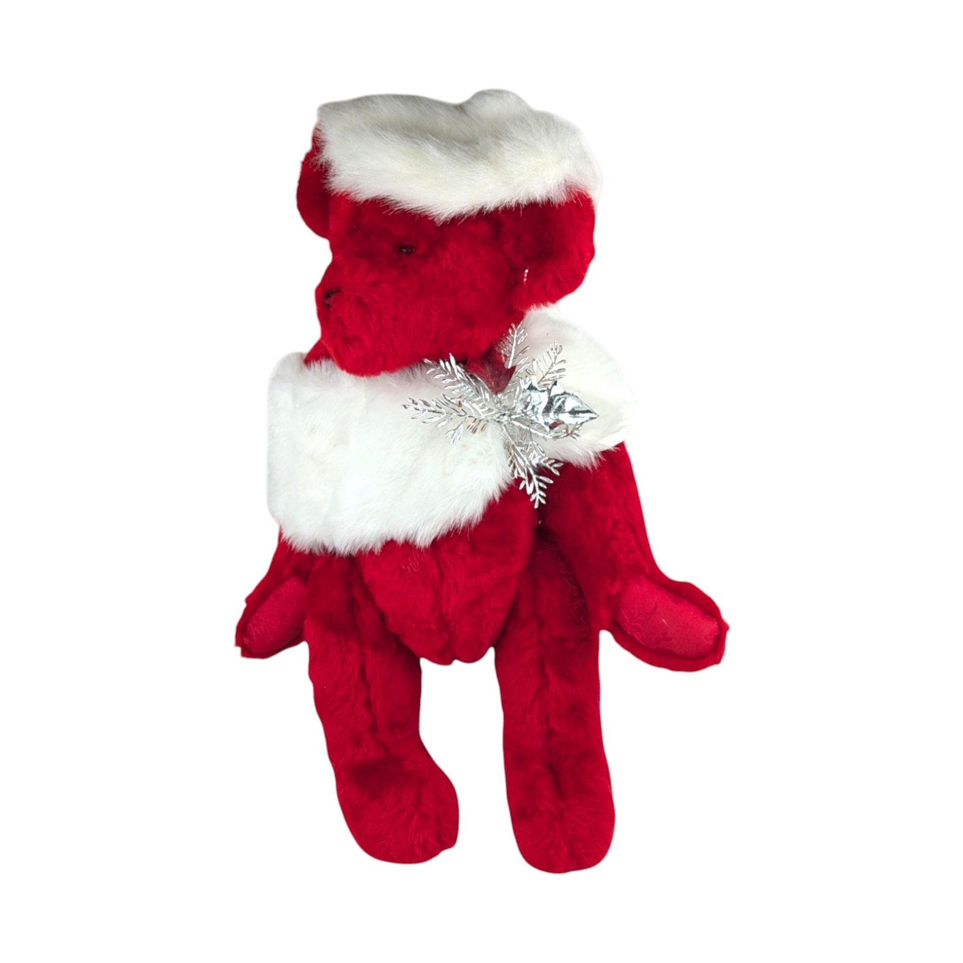Vintage 1993 Johnson Creations Red Teddy Bear: Christmas Plush with Faux Fur Hat