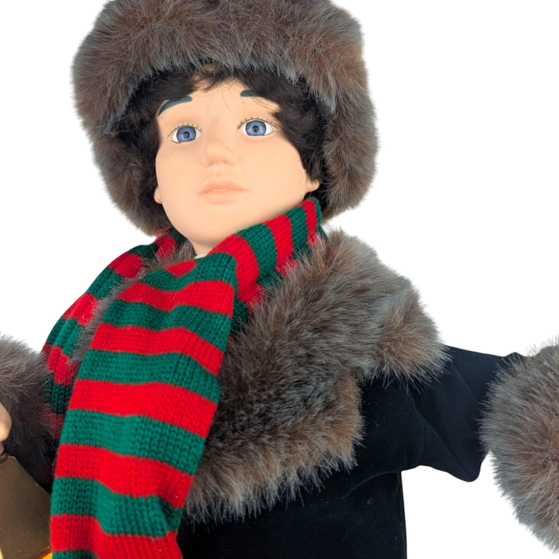 Vintage Animated Caroler Boy Figure: Light-Up Christmas Display
