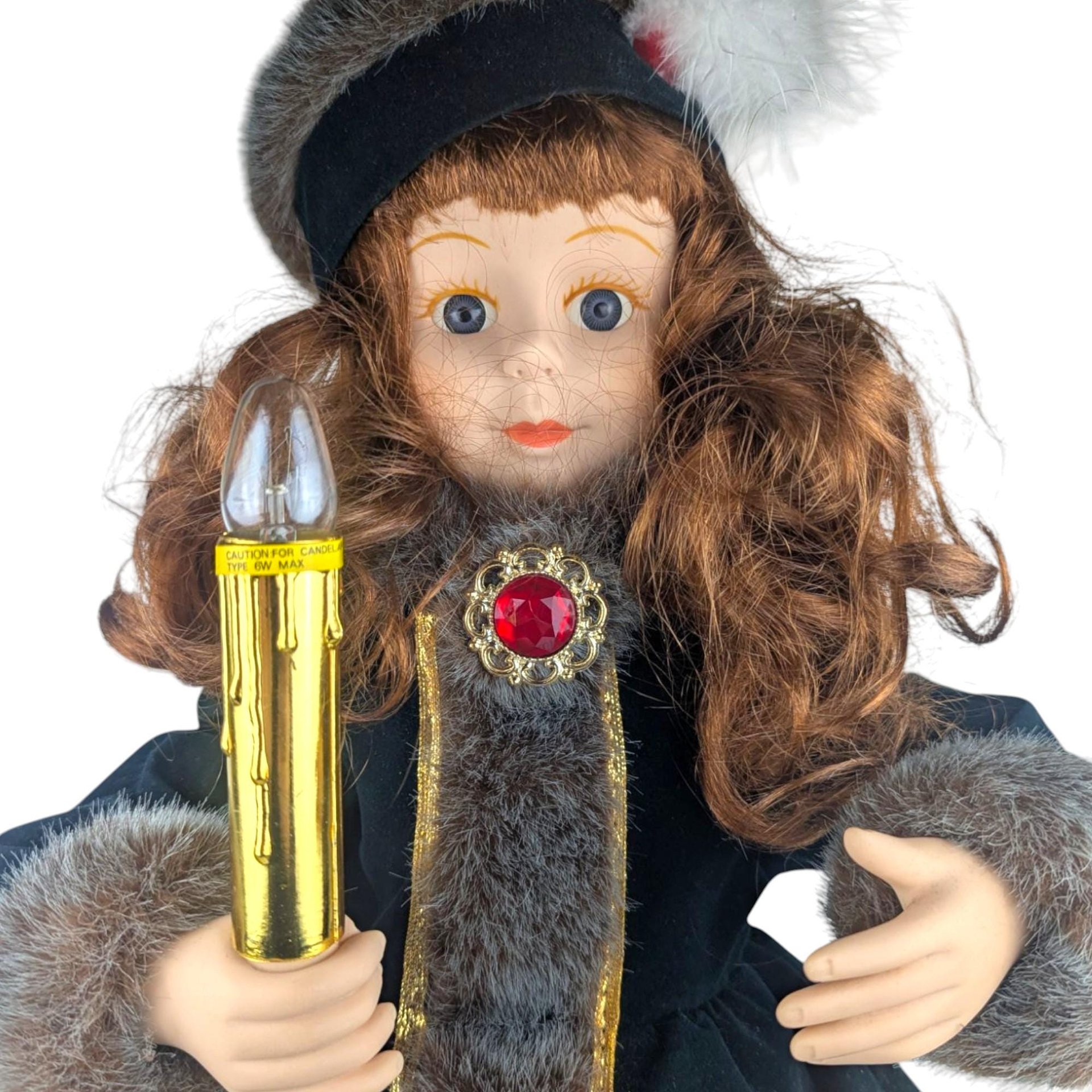 Vintage 1995 Telco Animated Caroler Girl: 25" Light-Up Victorian Christmas Doll