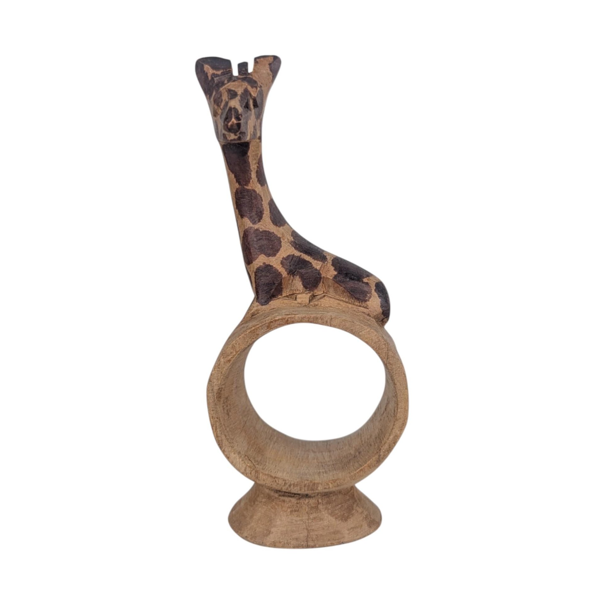 Vintage Hand Carved Napkin Rings, Set of 5 Wooden Safari Animal Napkin Holders, Kenyan Folk Art Table Decor, African Animal Hostess Gift