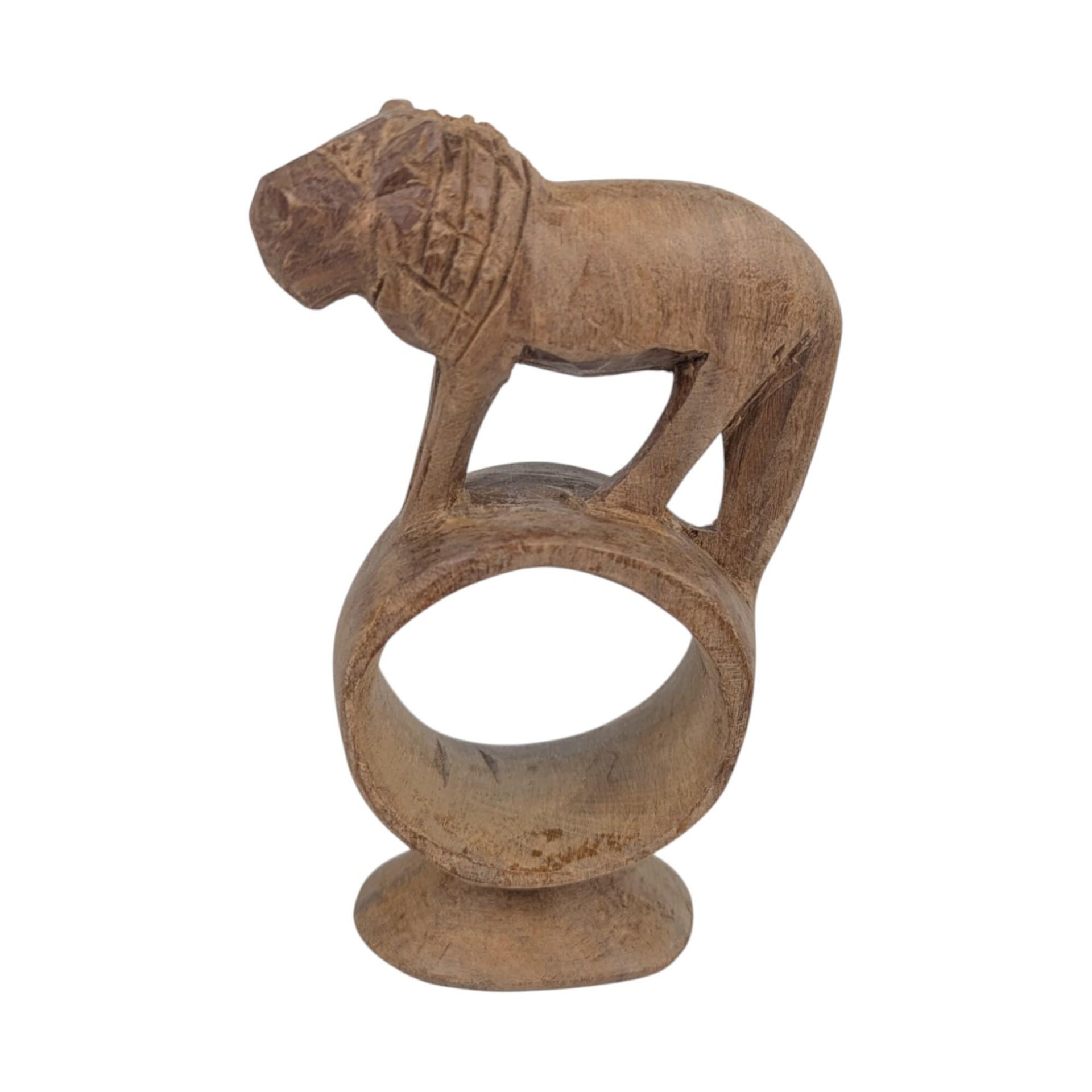 Vintage Hand Carved Napkin Rings, Set of 5 Wooden Safari Animal Napkin Holders, Kenyan Folk Art Table Decor, African Animal Hostess Gift