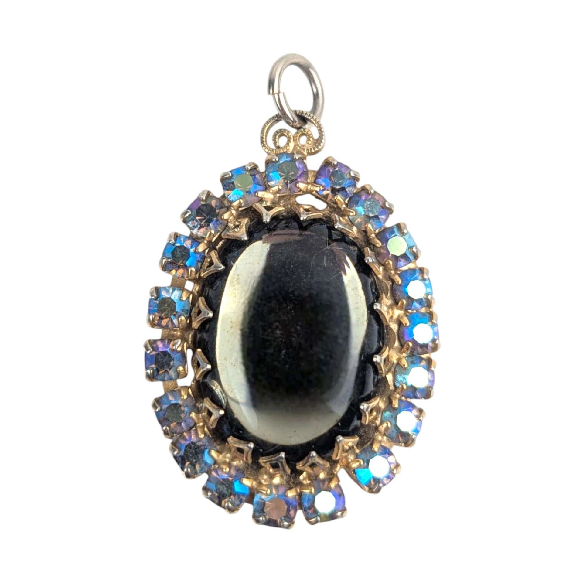 Vintage Aurora Borealis Rhinestone Pendant: Gothic Glam Necklace