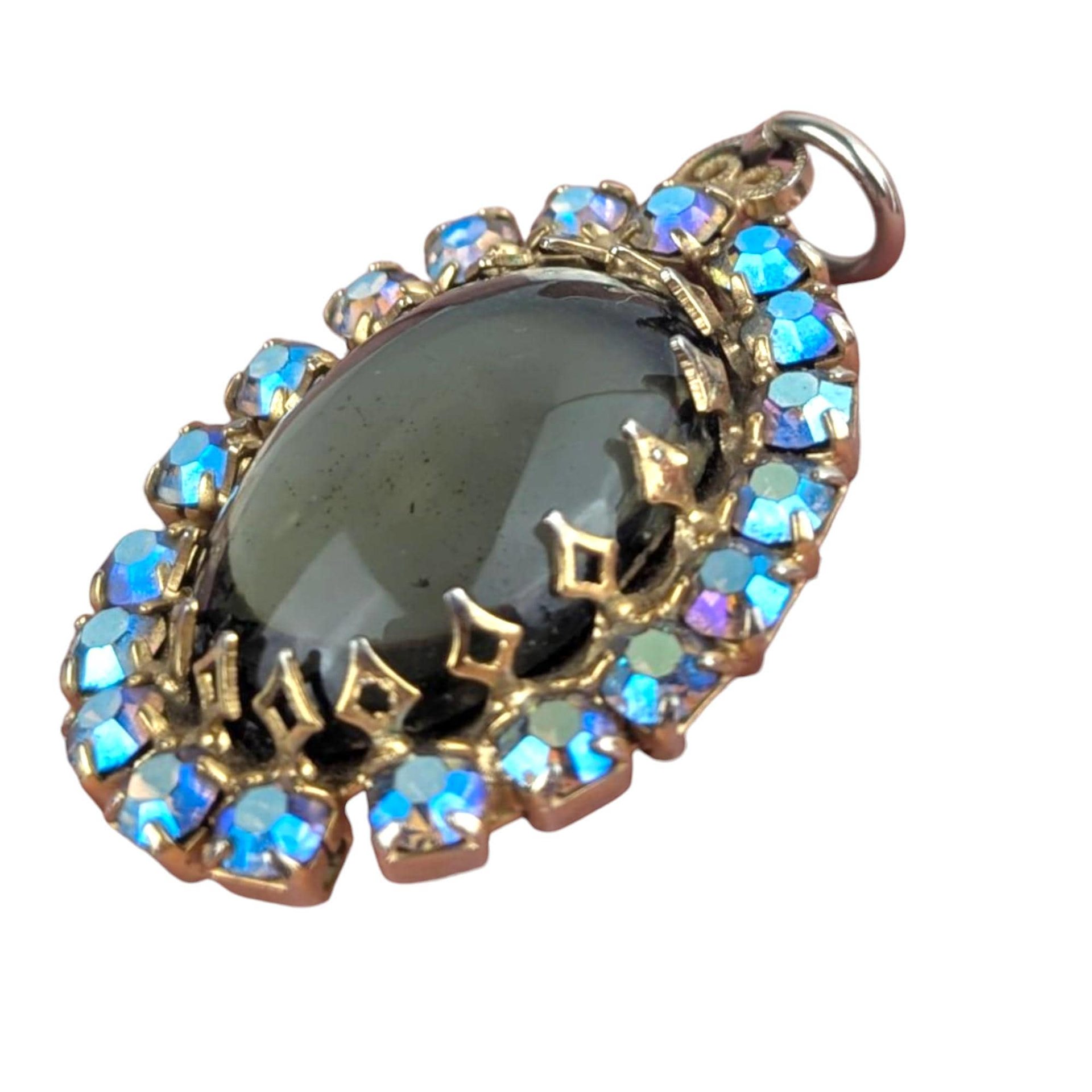 Vintage Aurora Borealis Rhinestone Pendant: Gothic Glam Necklace