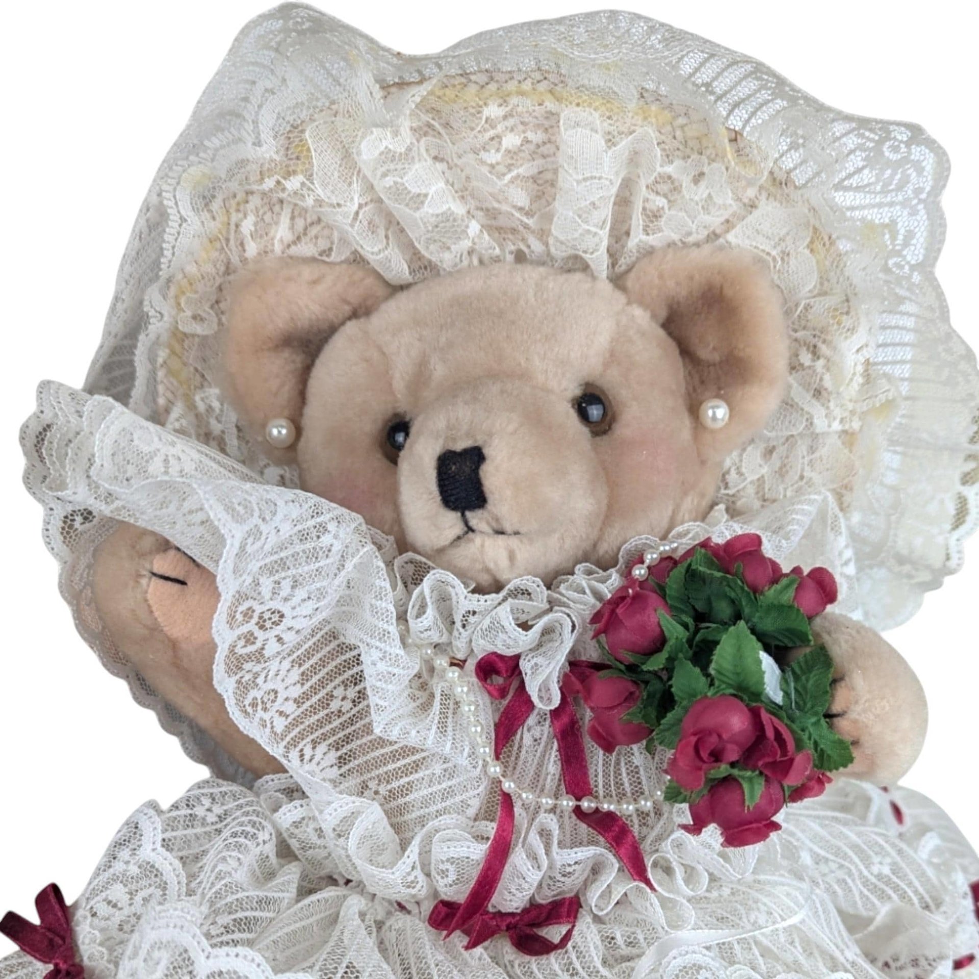 Vintage Plush Bride & Groom Teddy Bears: Posable Wedding Decor