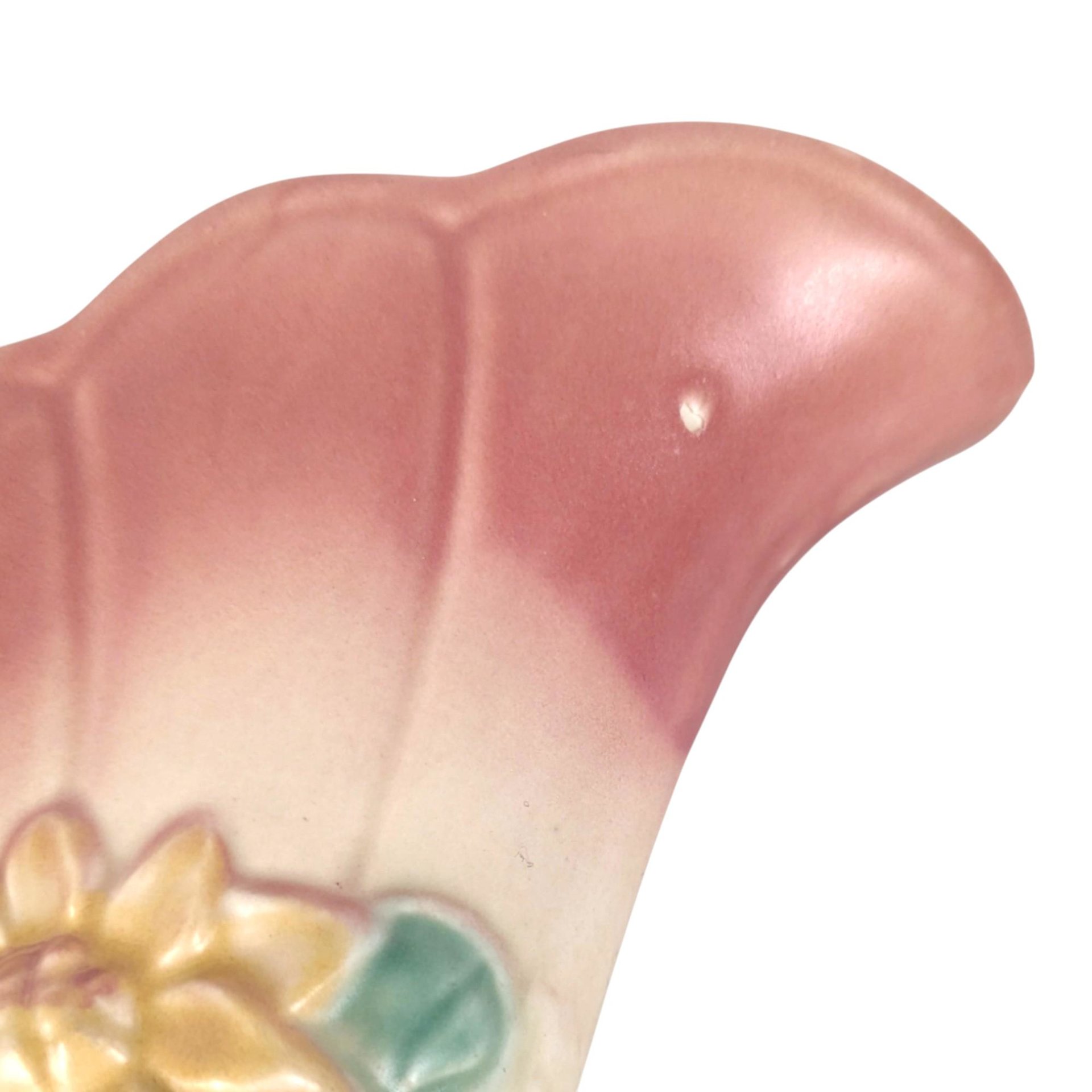 Vintage Hull Pottery Cornucopia Vase: Pink & Turquoise Waterlily, 1940s Art Deco