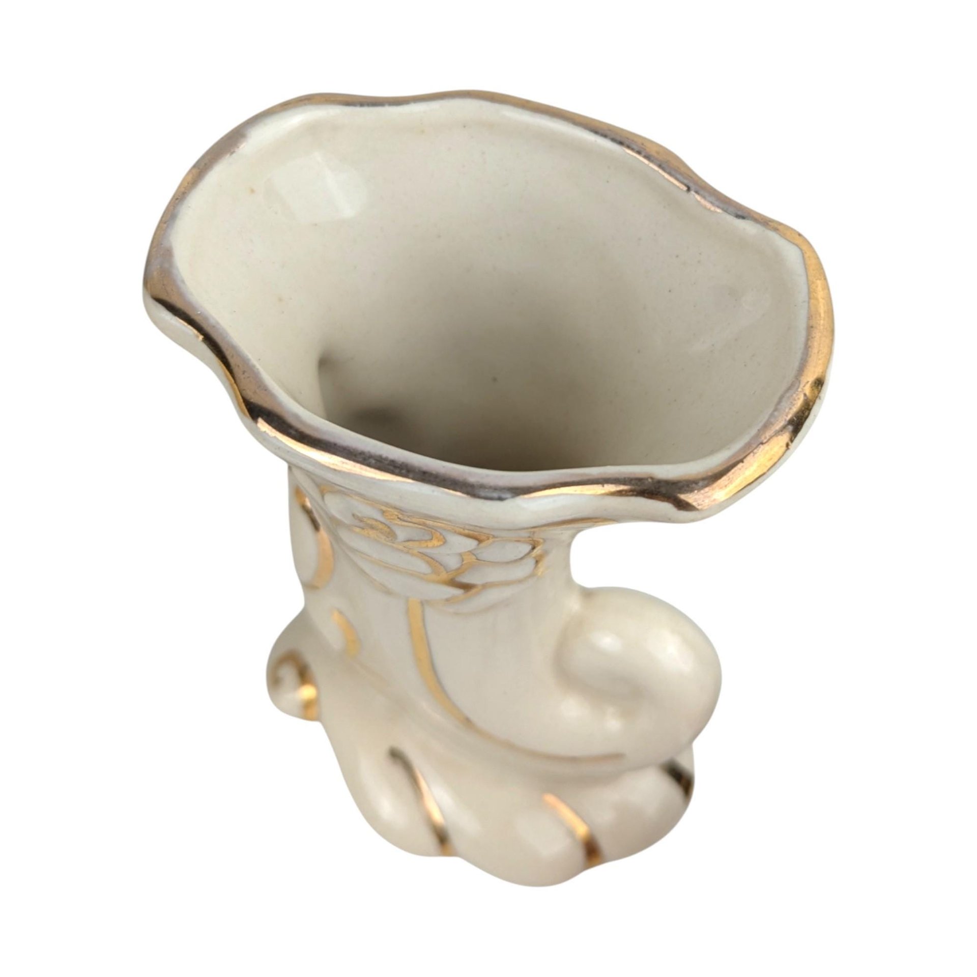 Vintage Cornucopia Bud Vases: Cream Ceramic with Pink Roses, Set of 3