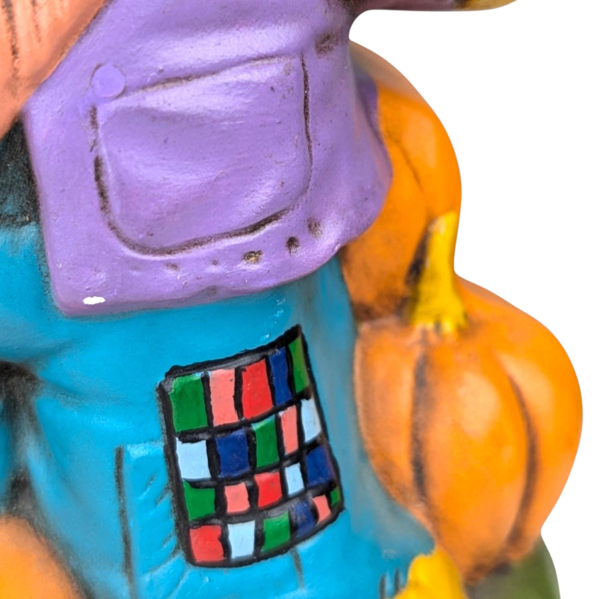 Vintage 1970s Hand-Painted Scarecrow & Jack O'Lantern Figures: Retro Halloween Decor