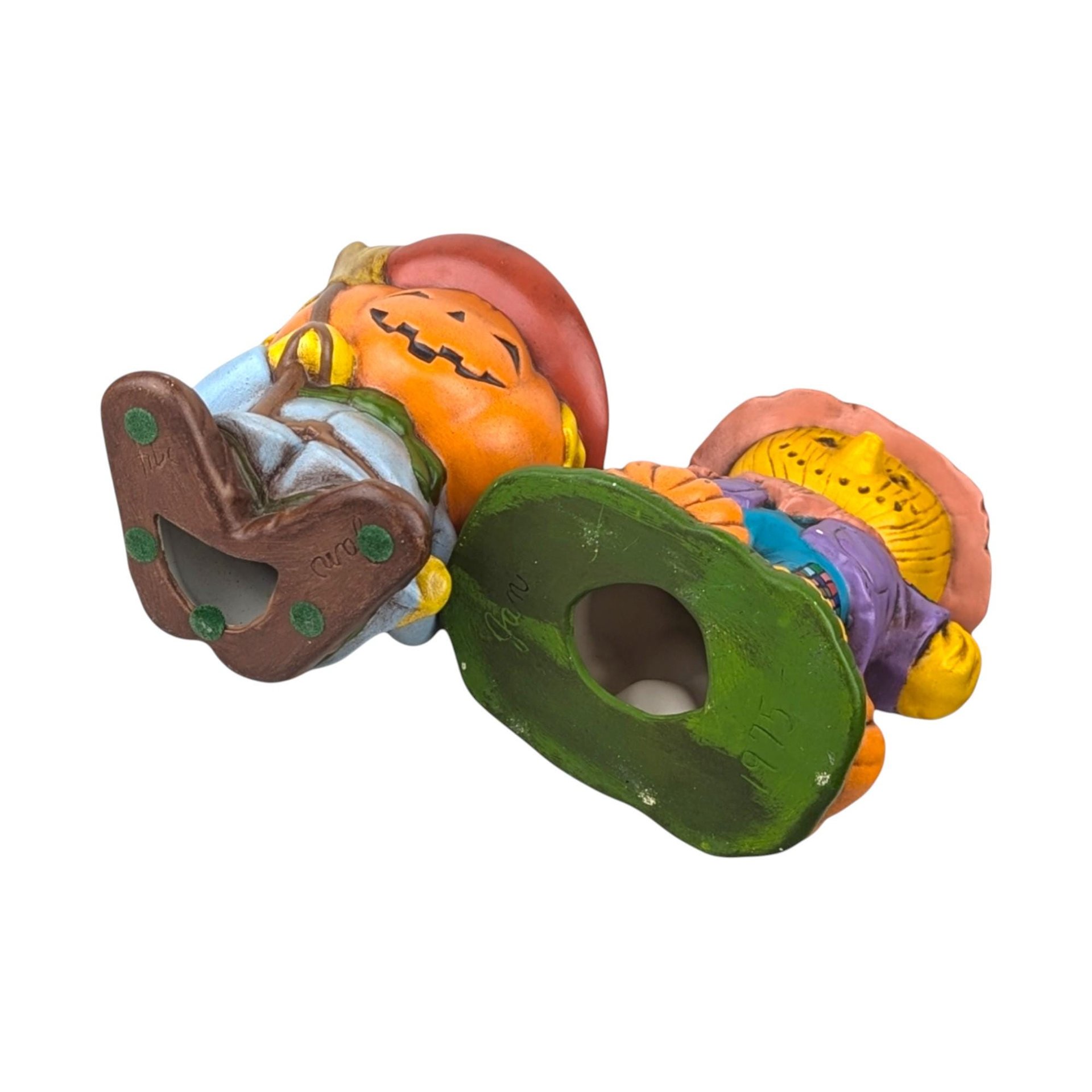 Vintage 1970s Hand-Painted Scarecrow & Jack O'Lantern Figures: Retro Halloween Decor