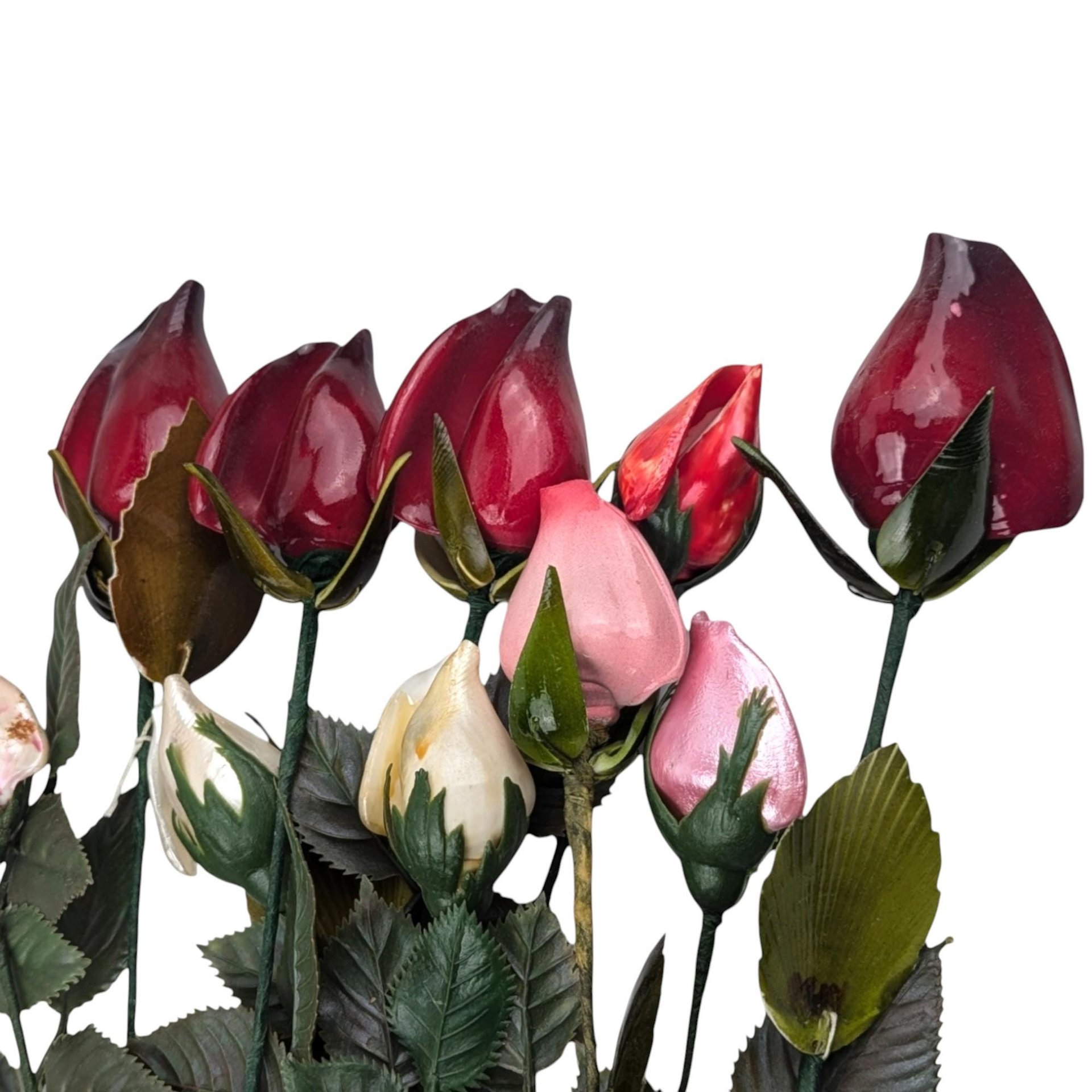 Vintage Glossy Artificial Rose Bunch - Mid Century Modern Faux Floral Decor