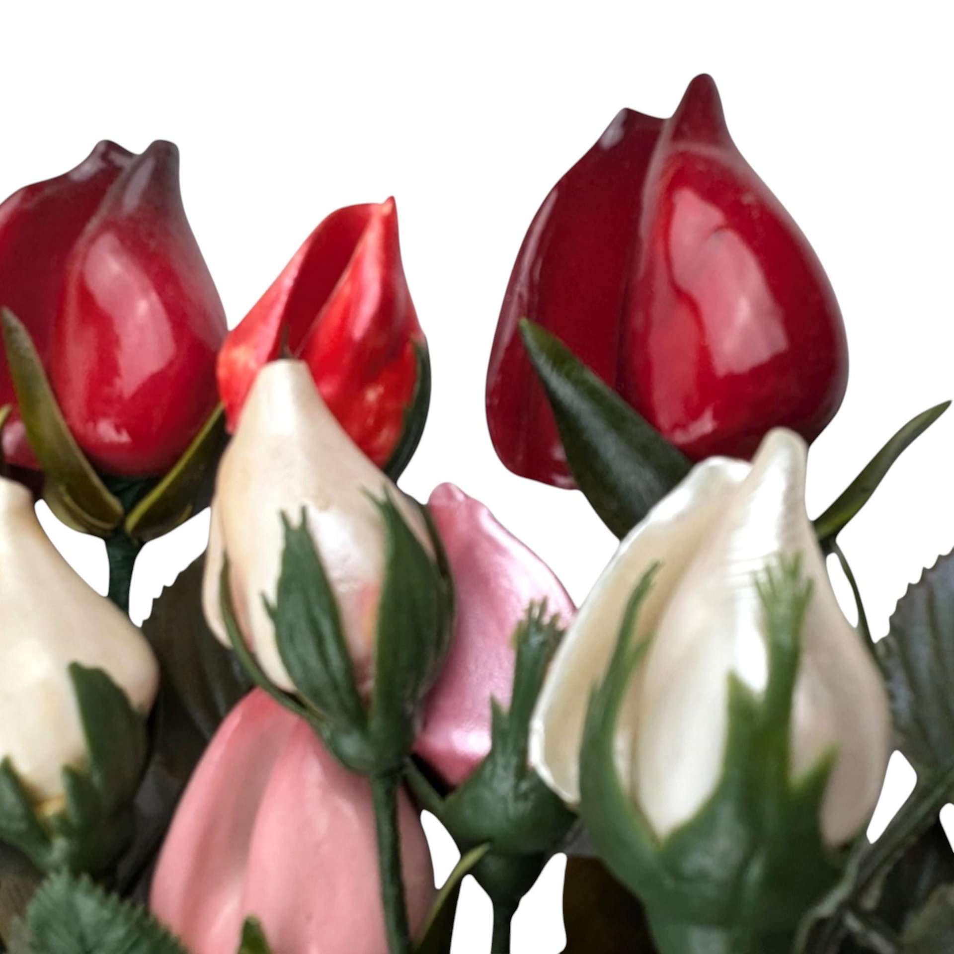 Vintage Glossy Artificial Rose Bunch - Mid Century Modern Faux Floral Decor