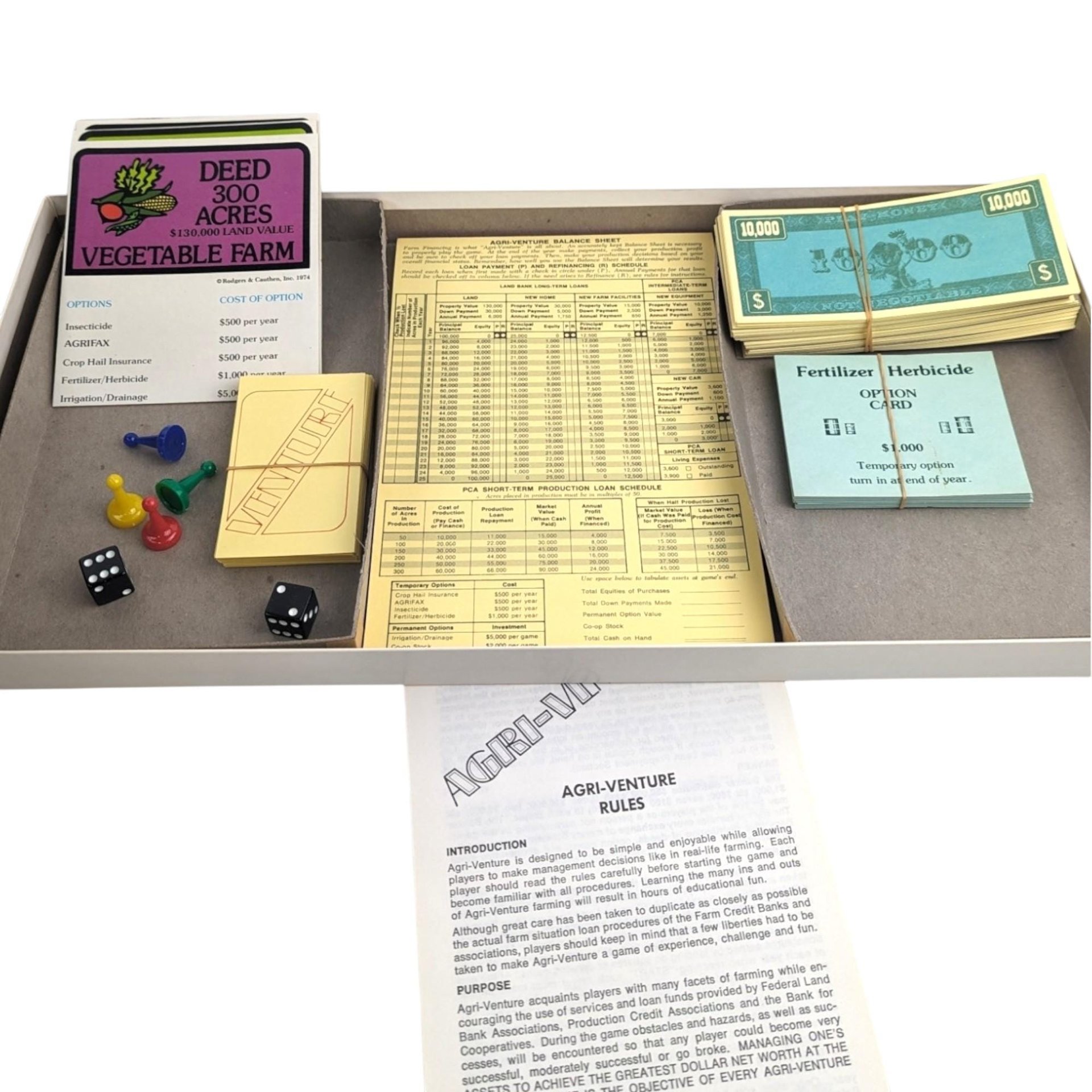 Vintage 1974 Agri-Venture Board Game: Complete Farming & Economics