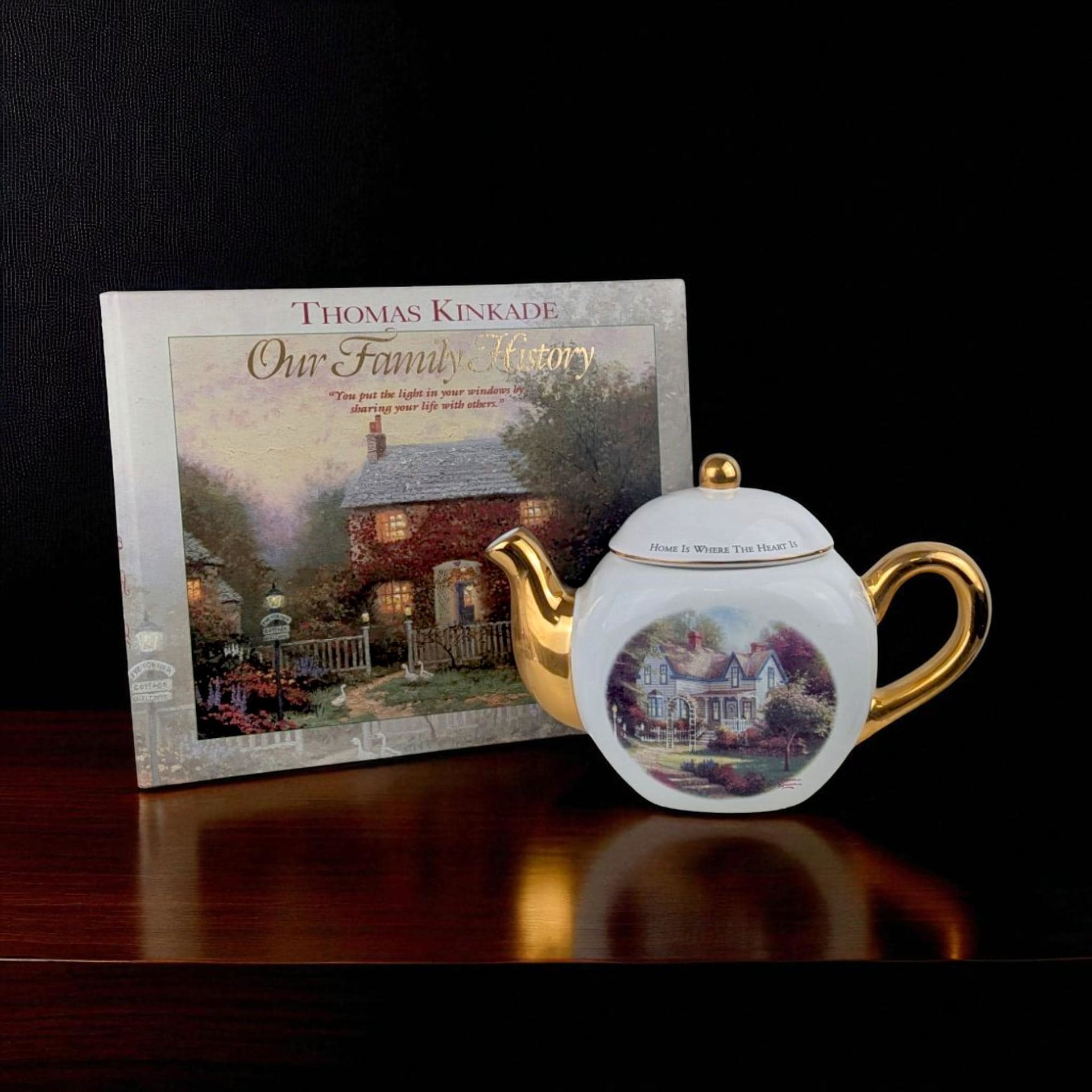 Vintage Thomas Kinkade Teapot & Family History Book Set