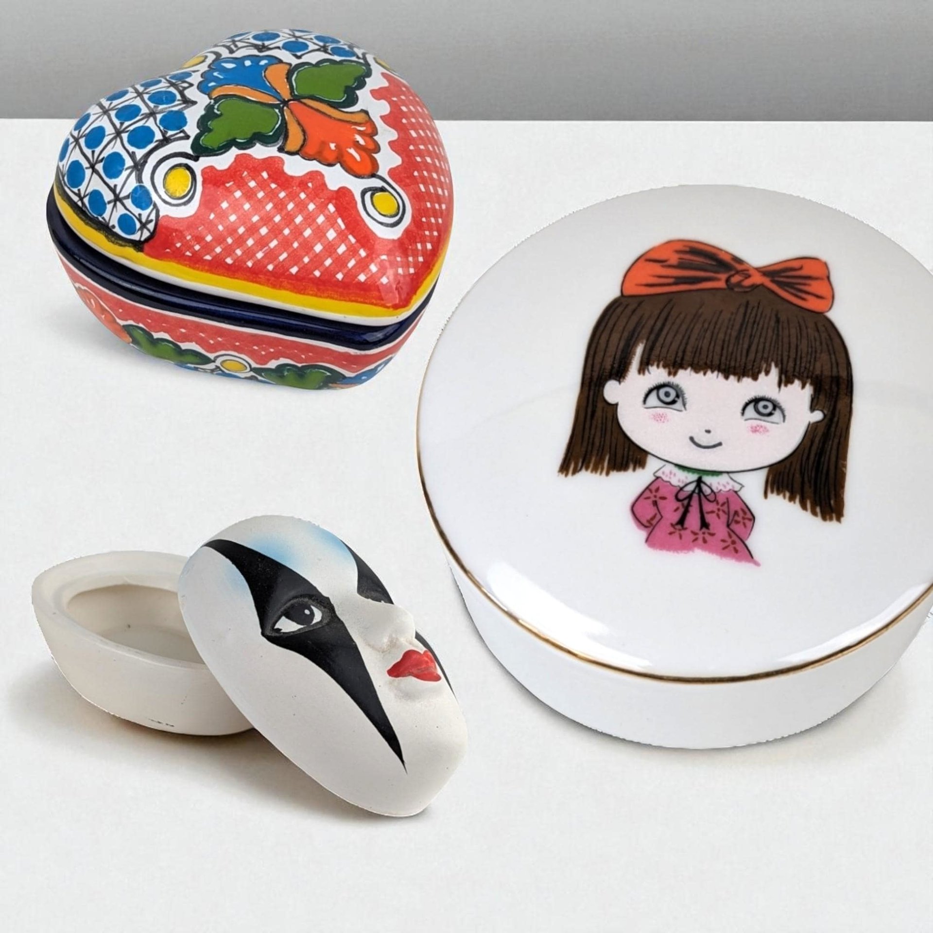 Vintage Ceramic Trinket Box Choice: Mardi Gras, Talavera, Japan Decor