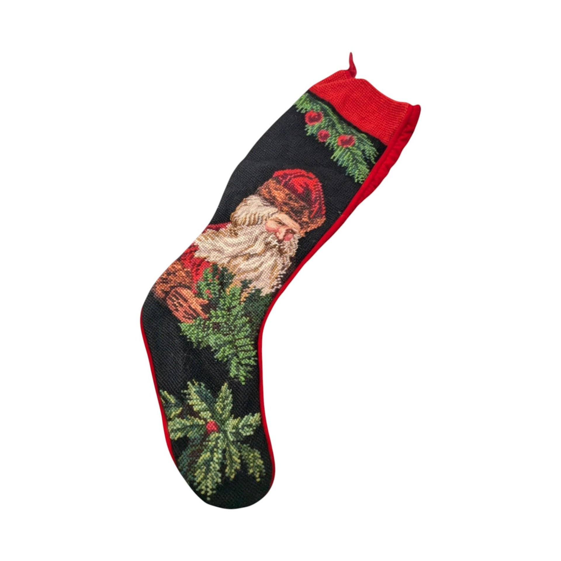 Vintage Old World Santa Needlepoint Stocking: 20" Handmade Holiday Decor