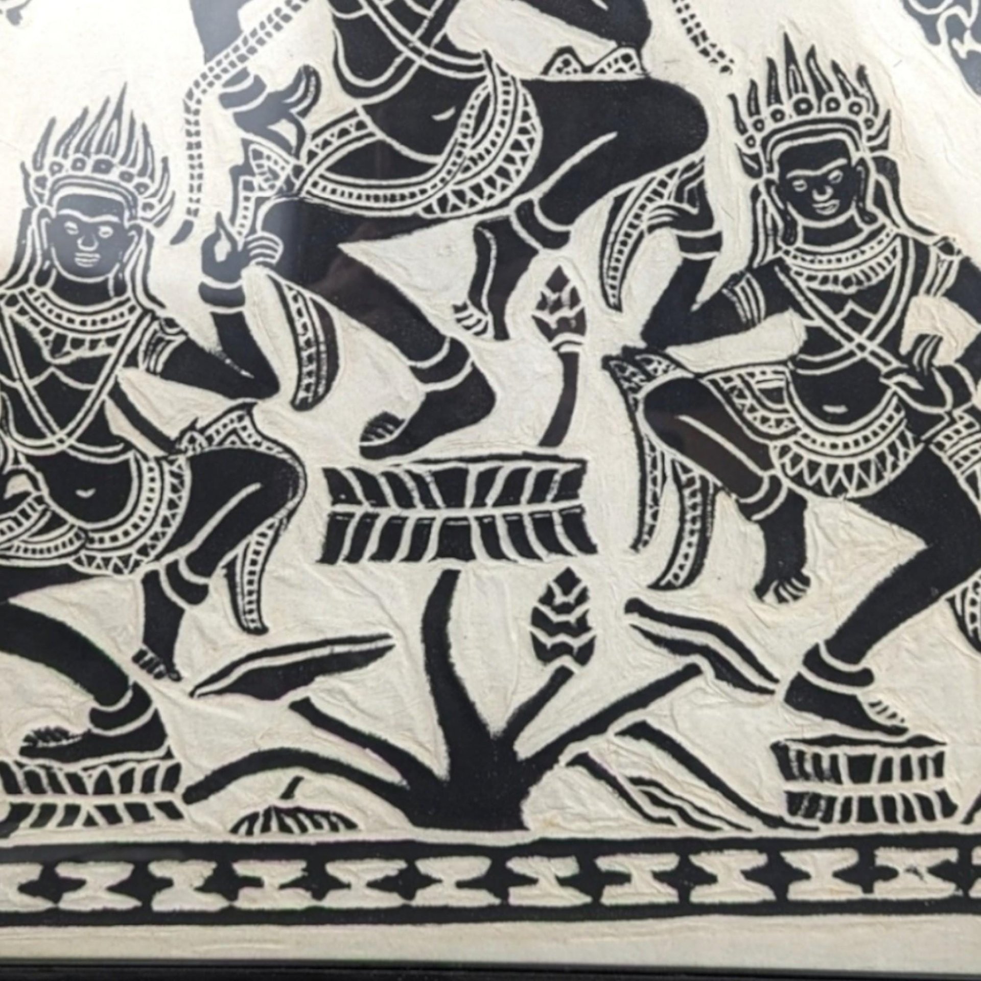 Vintage Framed Apsara dancers on Rice Paper Art: Asian Spiritual Decor