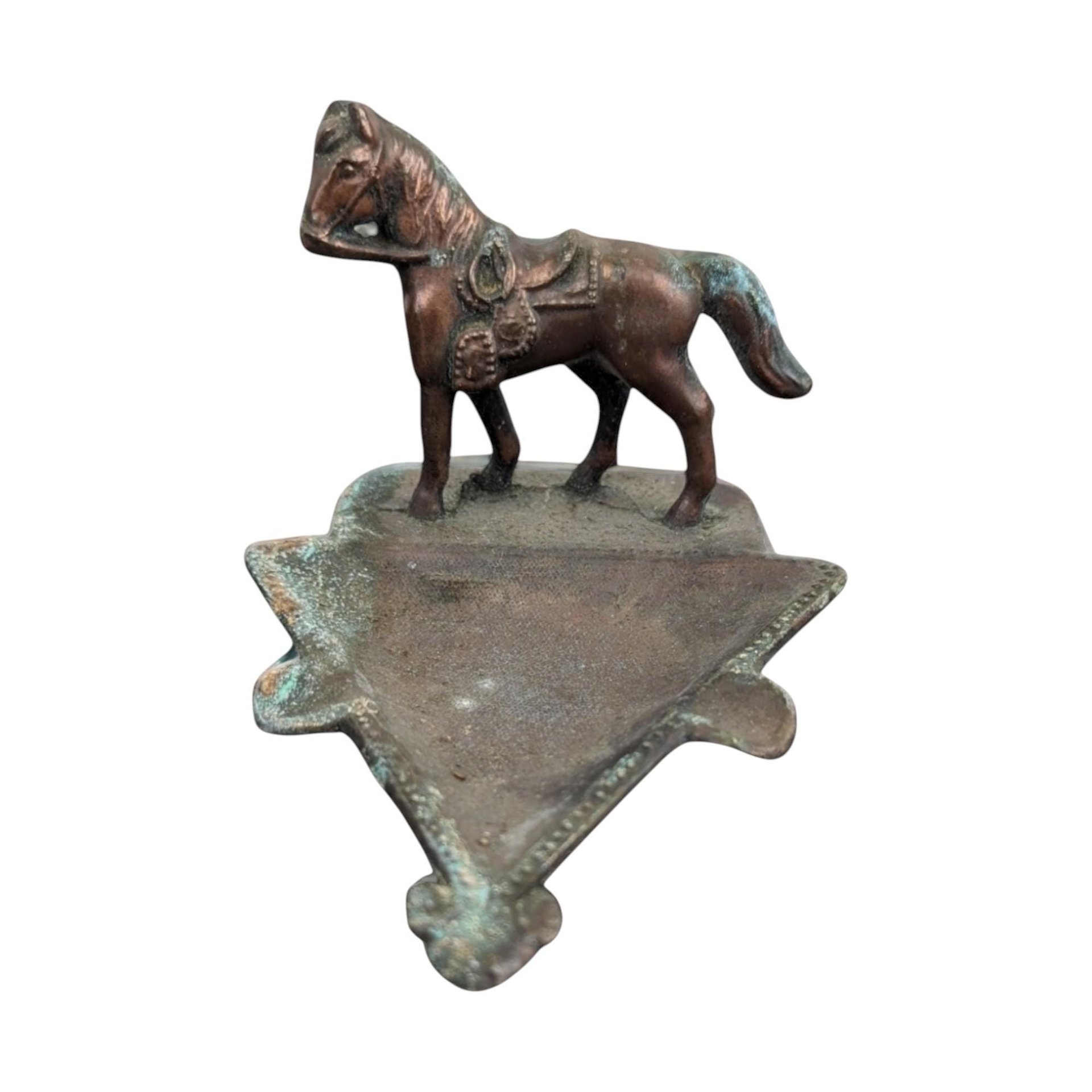 Vintage Bronze Horse Ashtray: Equestrian Western Decor