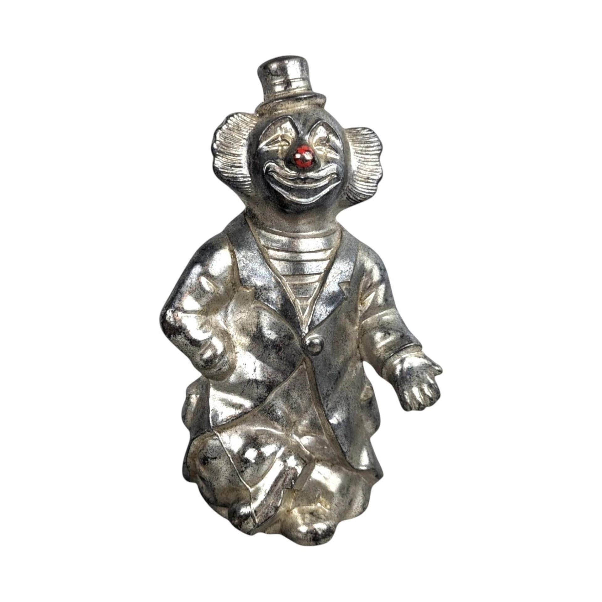 Vintage Silver Metal Clown Bank: Retro Coin Savings