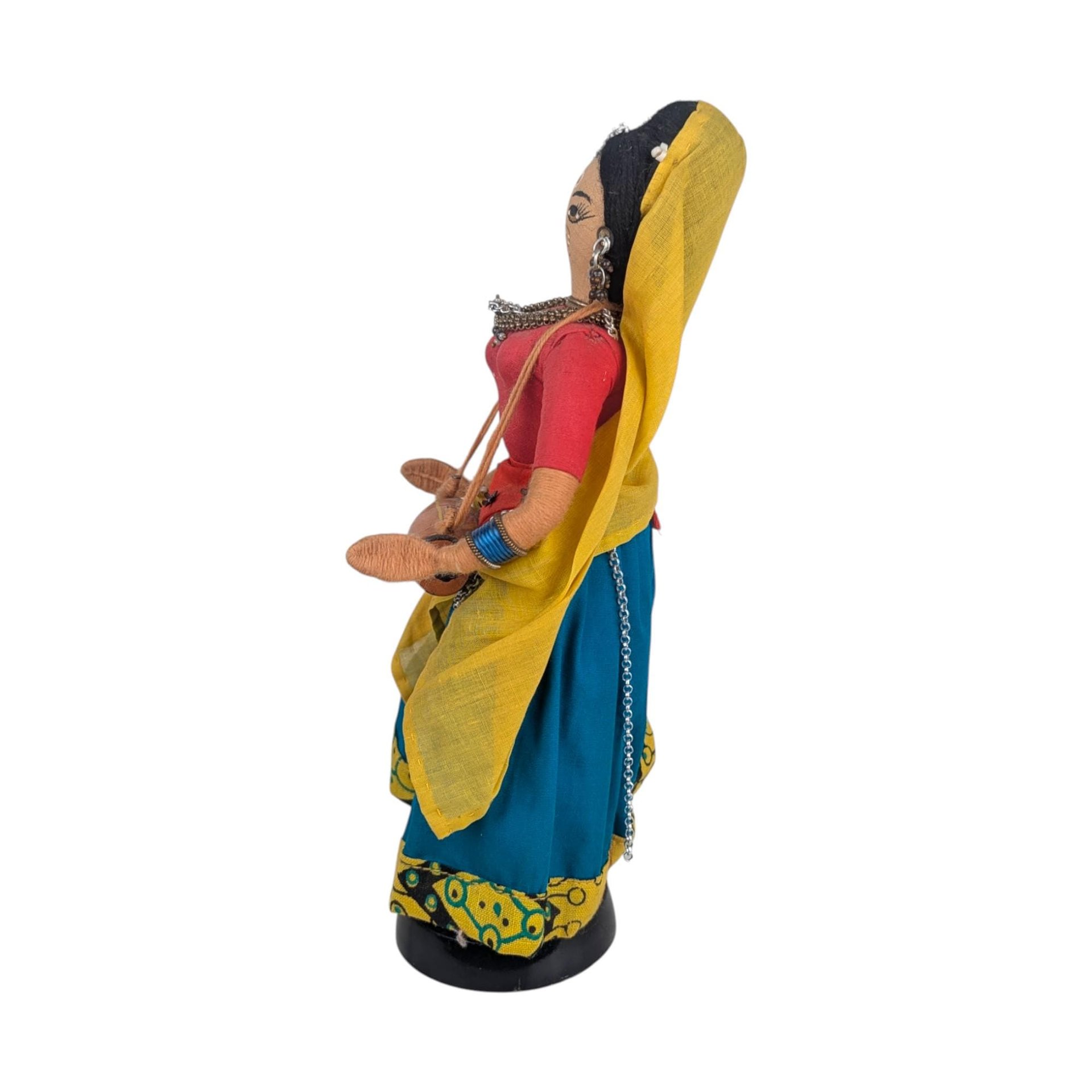 Vintage Indian Folk Art Doll: Woman Musician with Dholak Drum