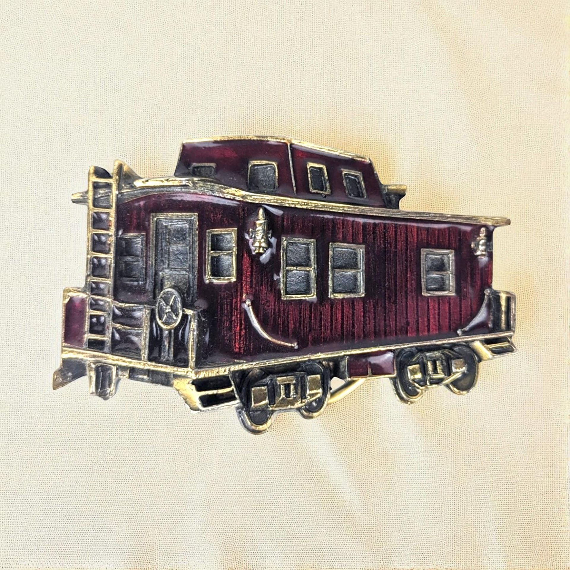 Vintage 1976 Chicago Caboose Belt Buckle: Brass & Enamel Train Memorabilia