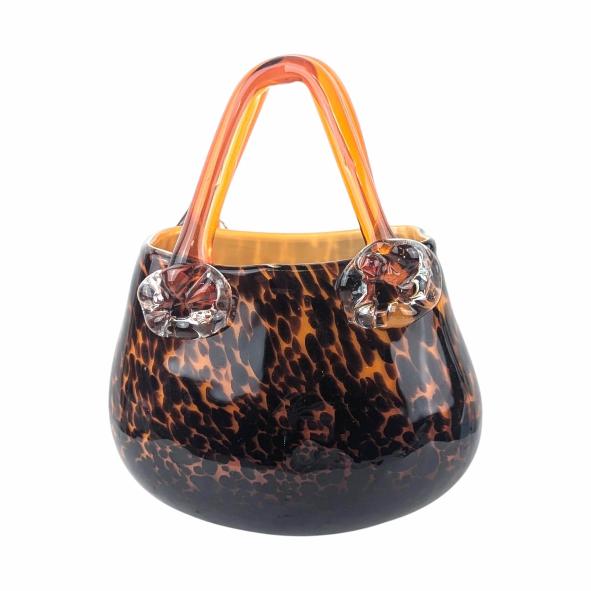 Vintage Art Glass Purse Figurine: Brown & Amber Sculpture, Fall Decor