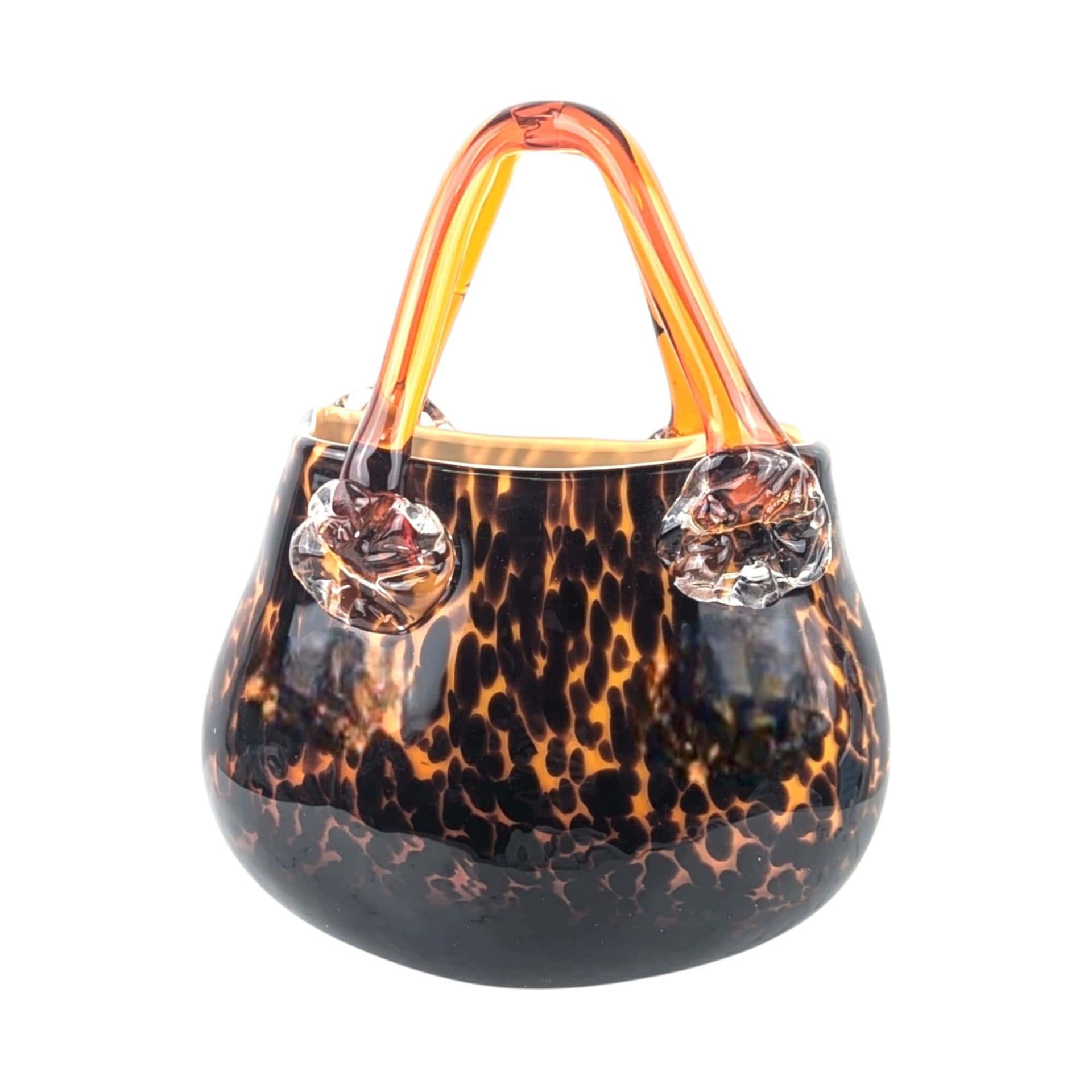 Vintage Art Glass Purse Figurine: Brown & Amber Sculpture, Fall Decor