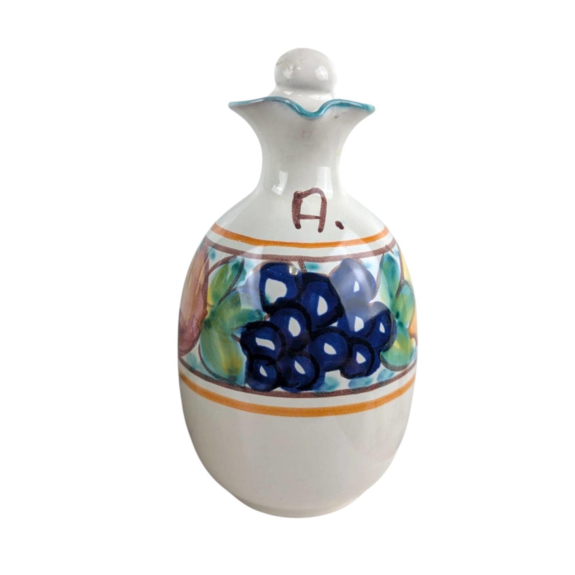 Vintage Italian Pottery Cruet Set: Hand-Painted Oil & Vinegar Bottles