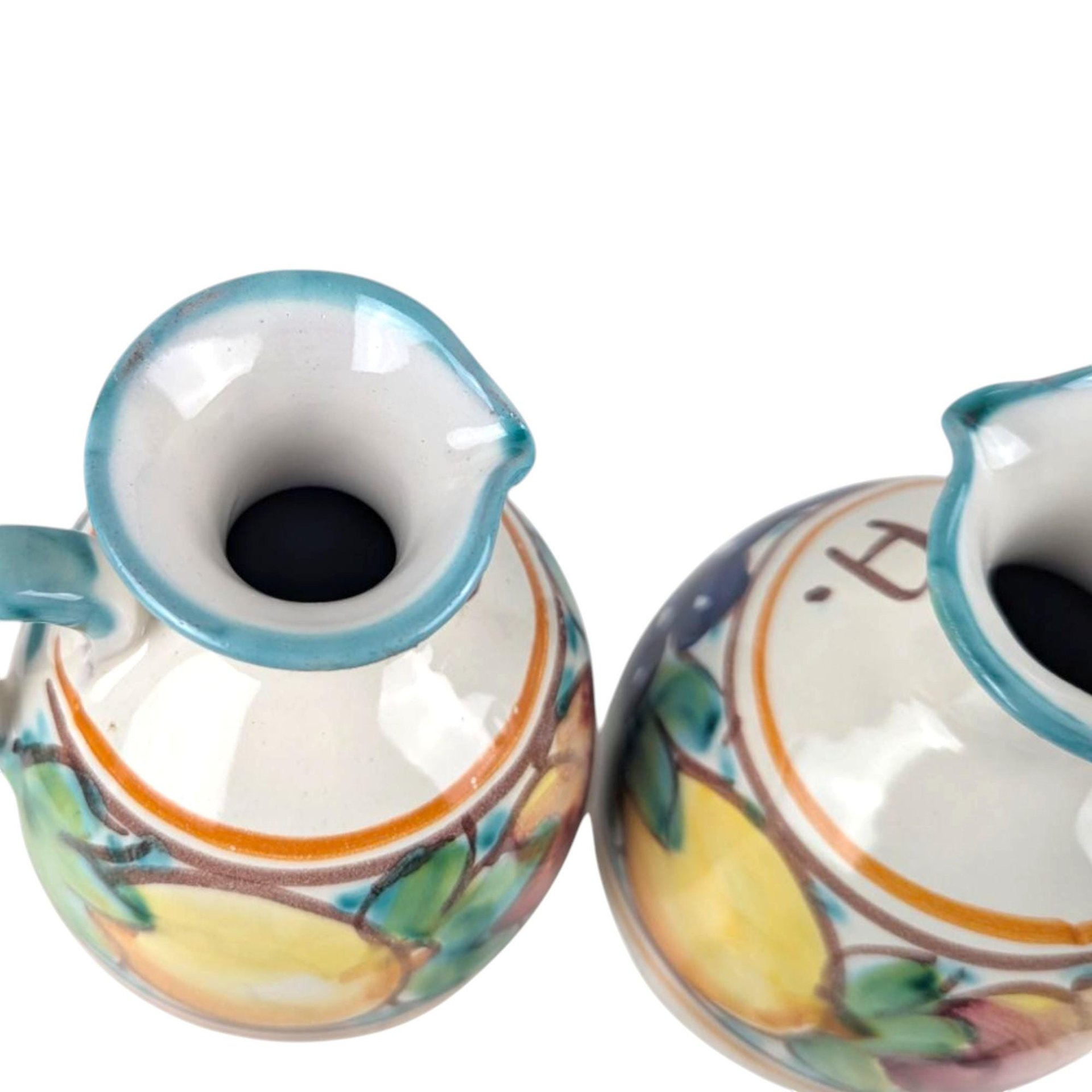 Vintage Italian Pottery Cruet Set: Hand-Painted Oil & Vinegar Bottles