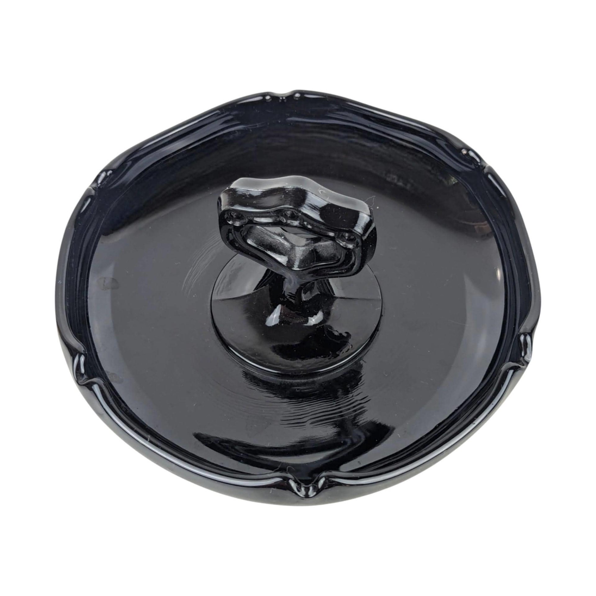 Vintage Black Glass Trinket Dish with Handle: Art Deco Vanity Tray
