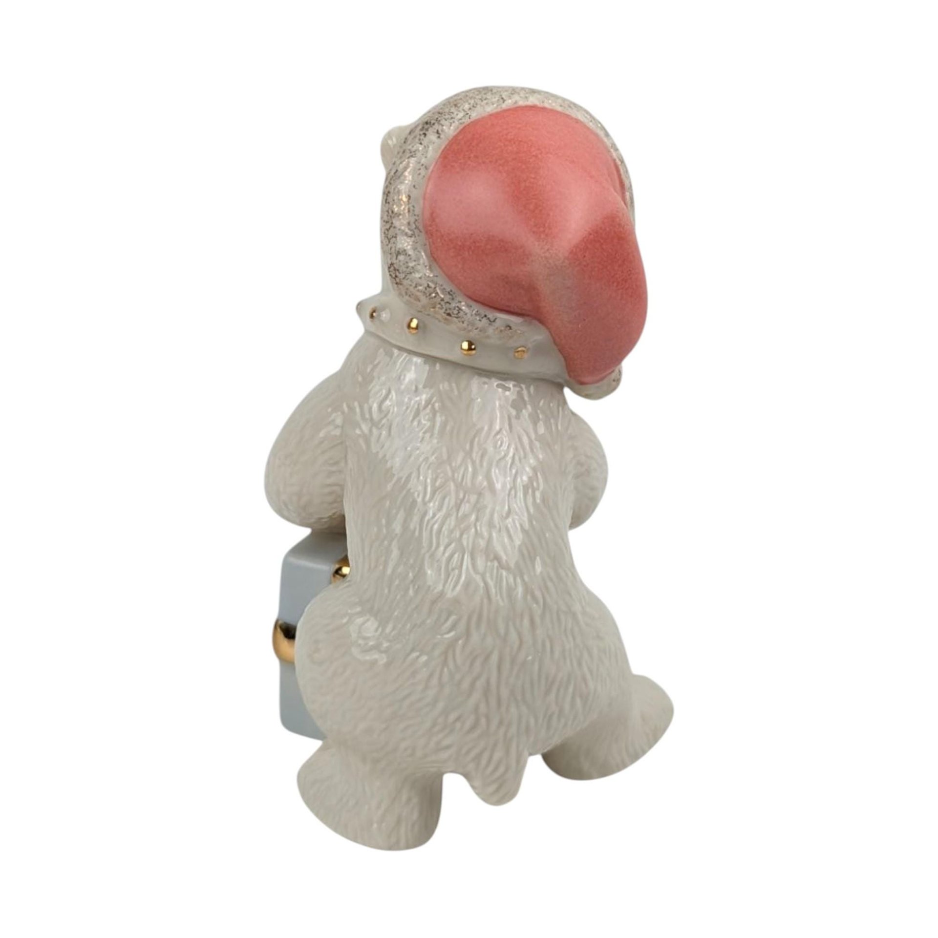 Vintage Lenox Christmas Cub Figurine: Ivory Porcelain Polar Bear with Gold Trim