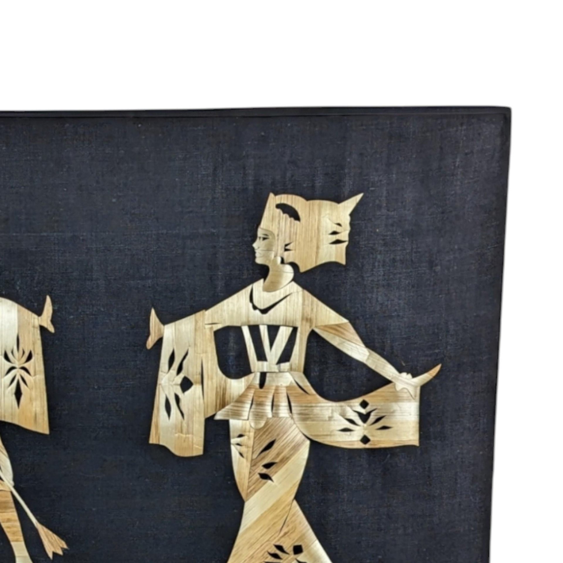 Vintage Asian Straw Art: Dancing Couple, Boho Wall Decor (11.5x15 Inches Unframed)