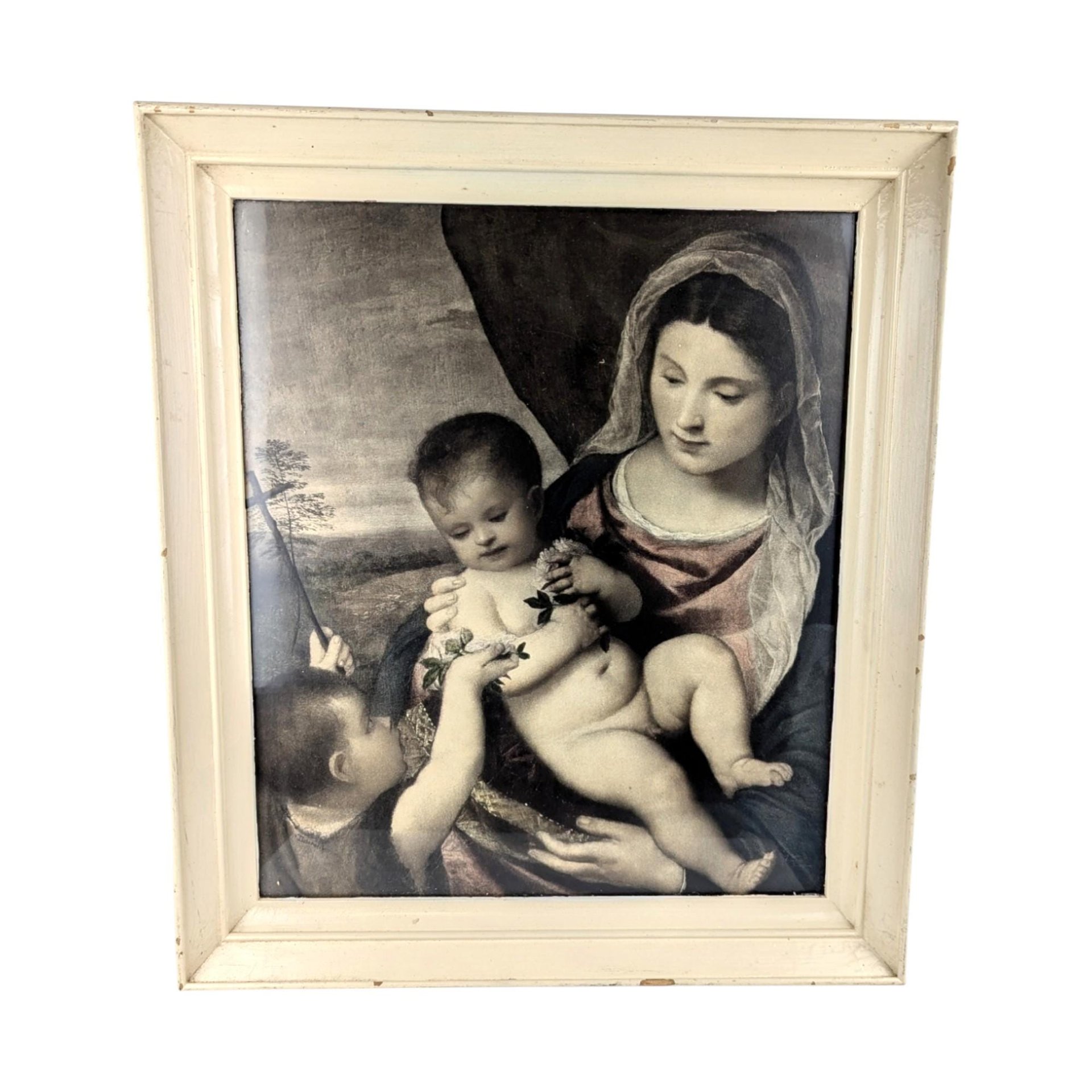 Vintage Madonna and Child Print - After Titian, Framed Religious Art