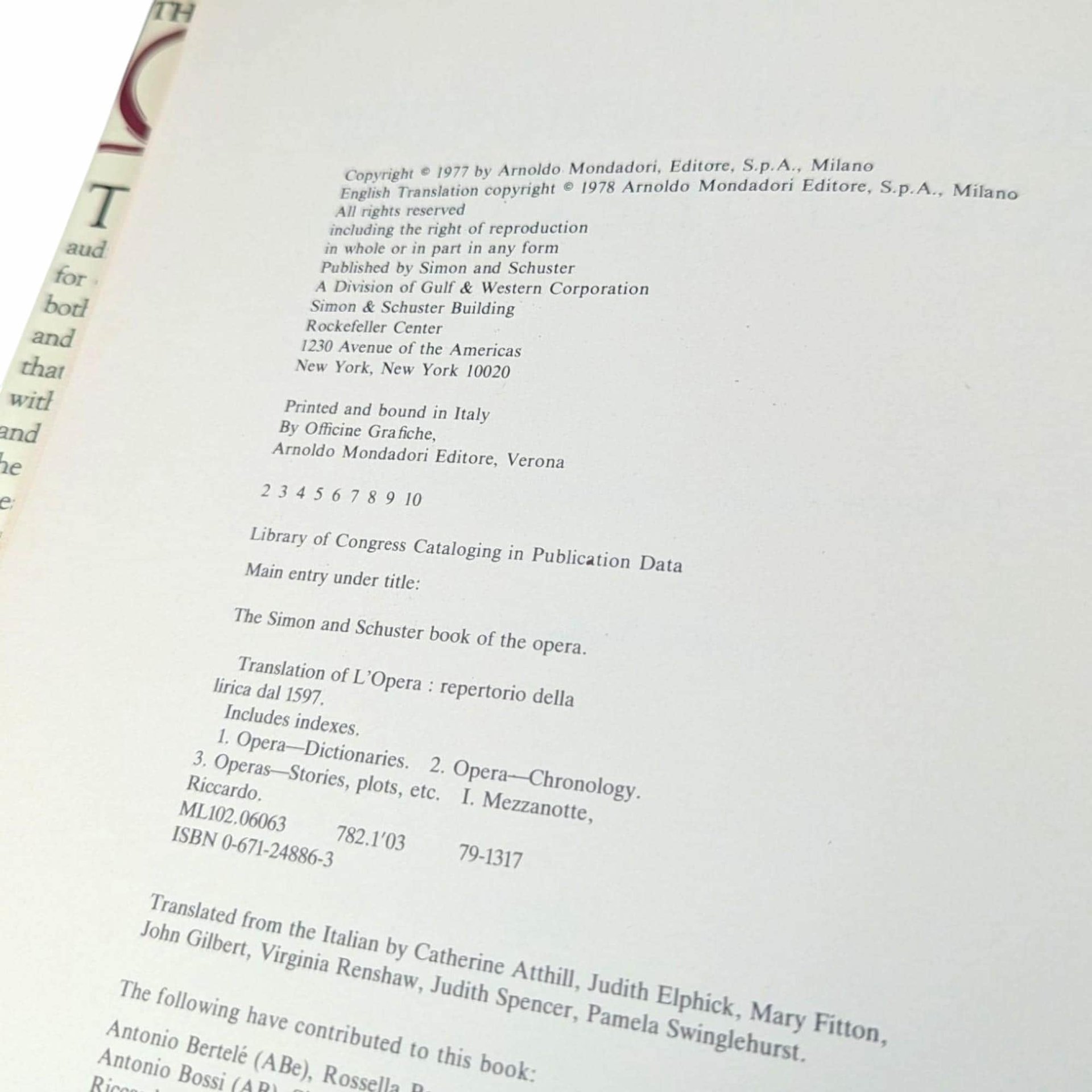 1977 Simon & Schuster Opera Book: Illustrated Hardcover Reference