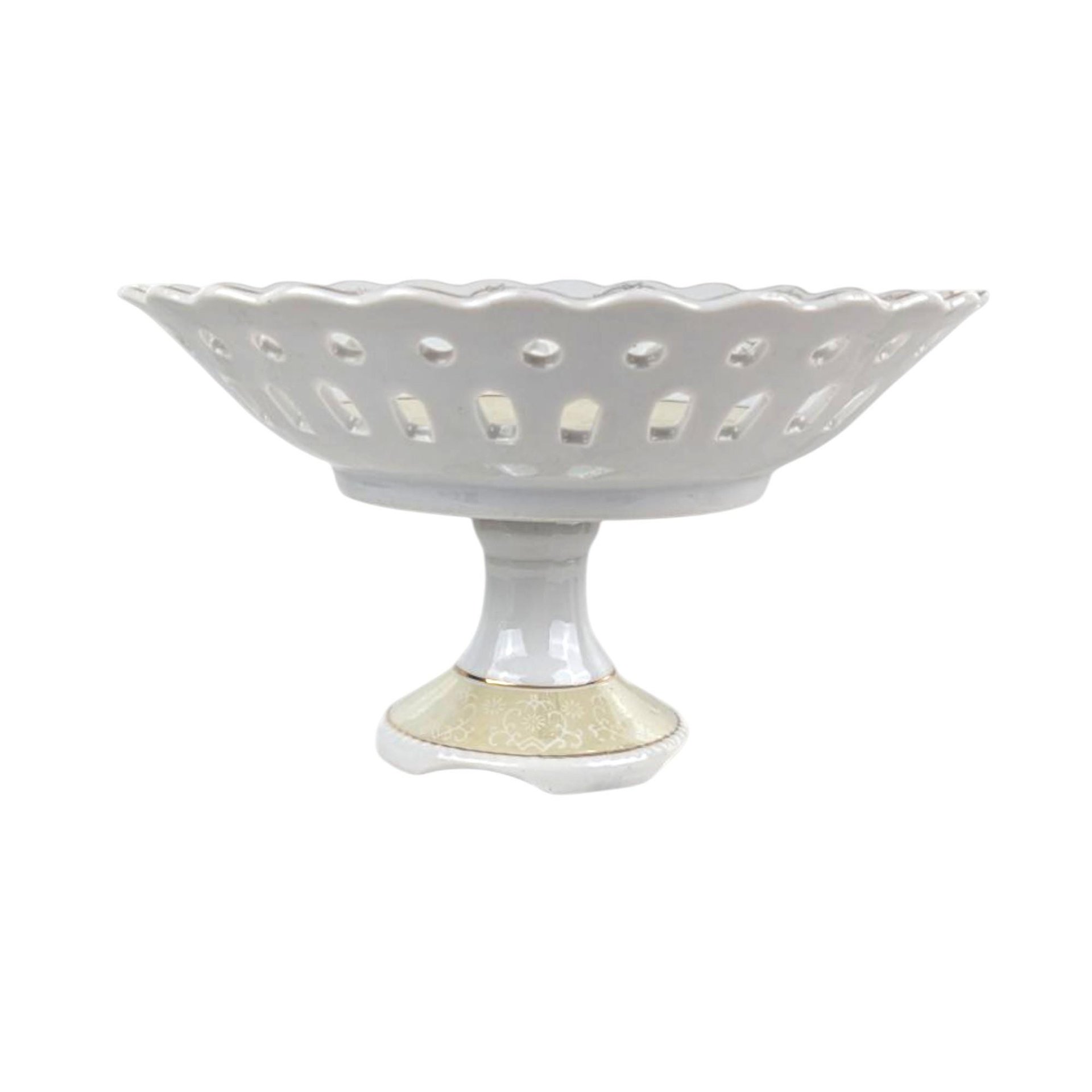 Vintage Arnart Pedestal Bowl M4036: Reticulated Compote Dish with Fragonard Scene