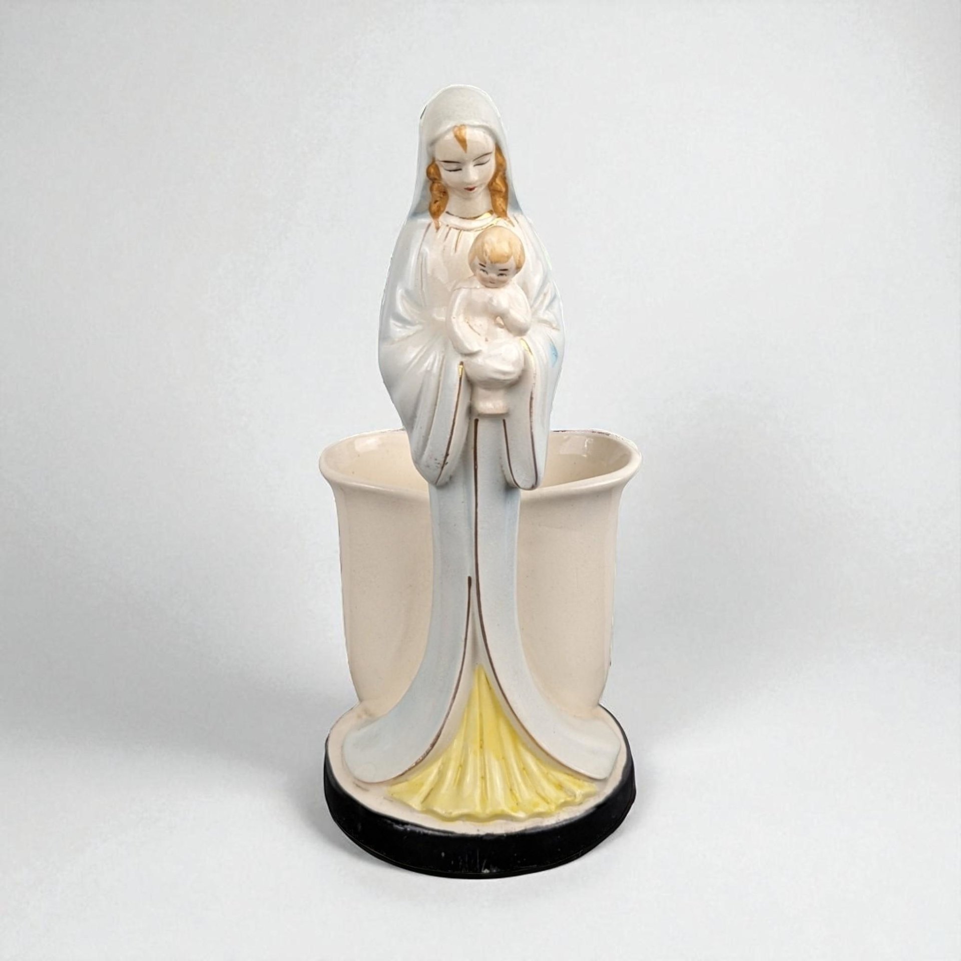 Vintage Madonna and Child Planter: Ceramic Virgin Mary, Made in Japan