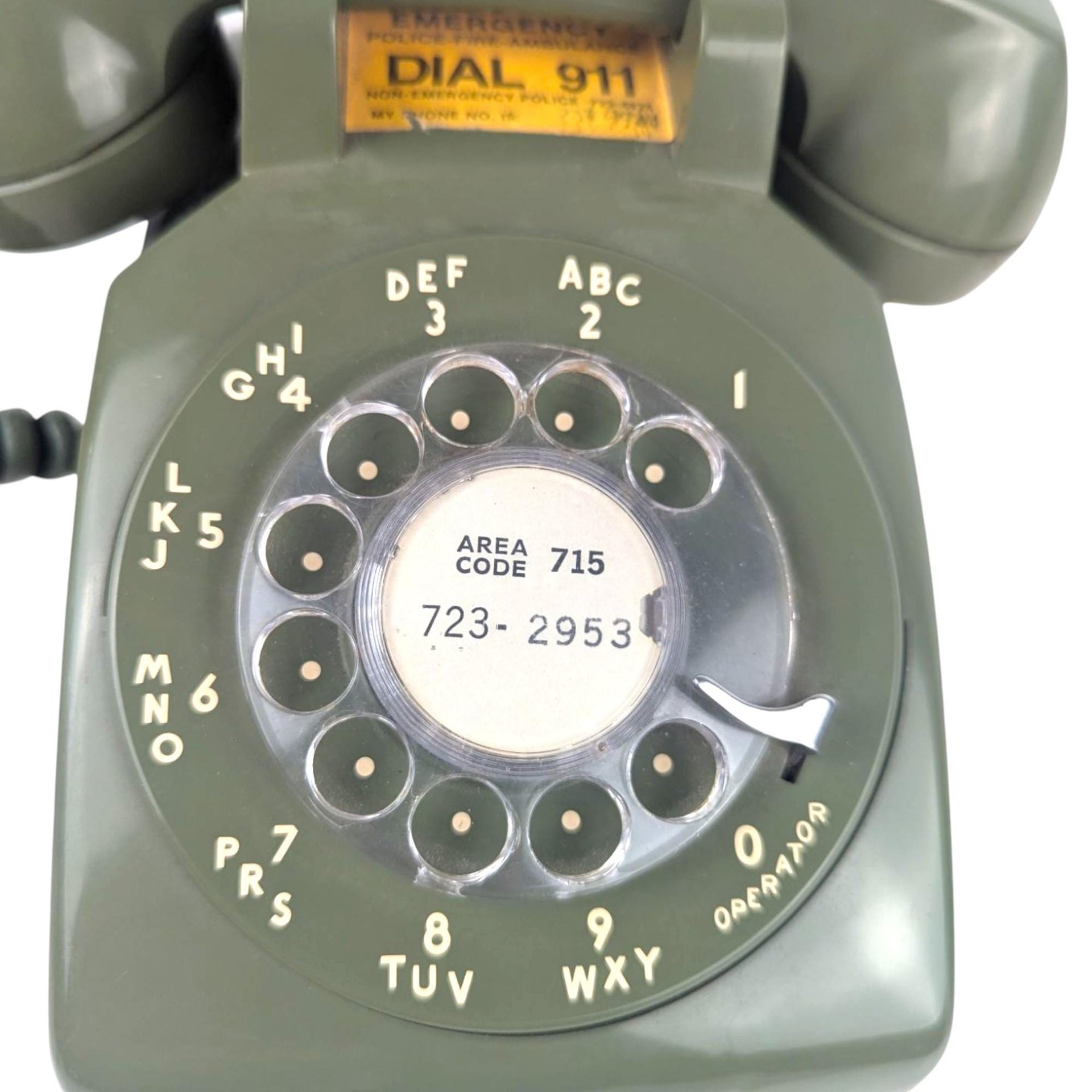 Vintage 1970s Olive Green Rotary Desk Phone: Mid Century Decor Prop