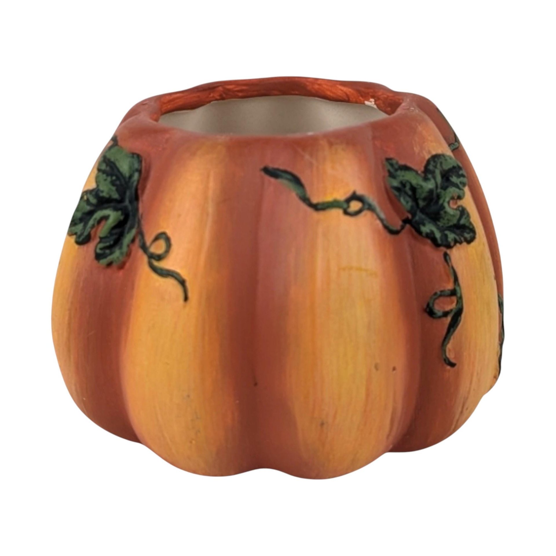 Vintage Kathy Hatch Ceramic Pumpkin Candle Holder: 2002 Halloween Decor