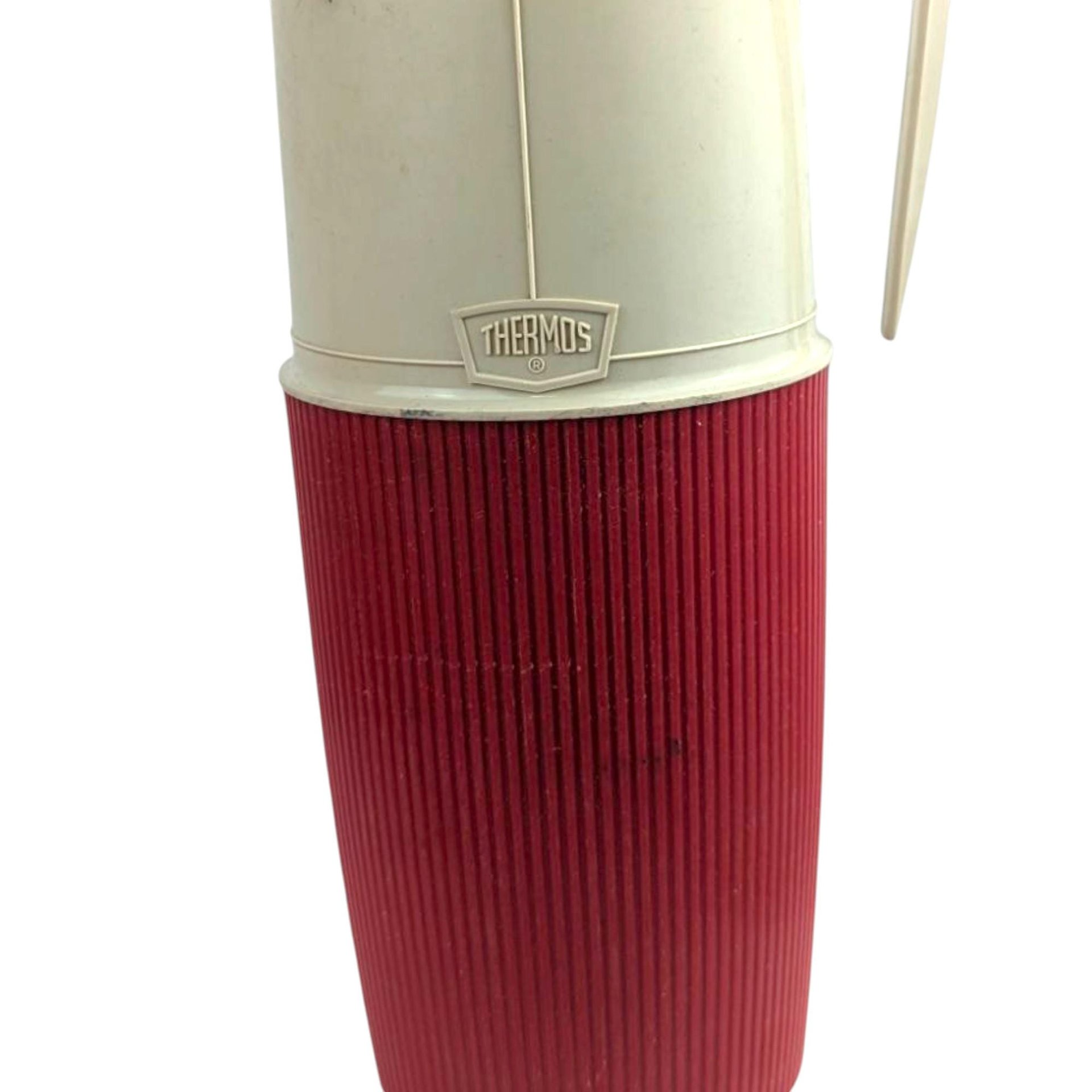 Vintage 1960s Thermos Vacuum Bottle: Red & White Camping Jug with Original Box