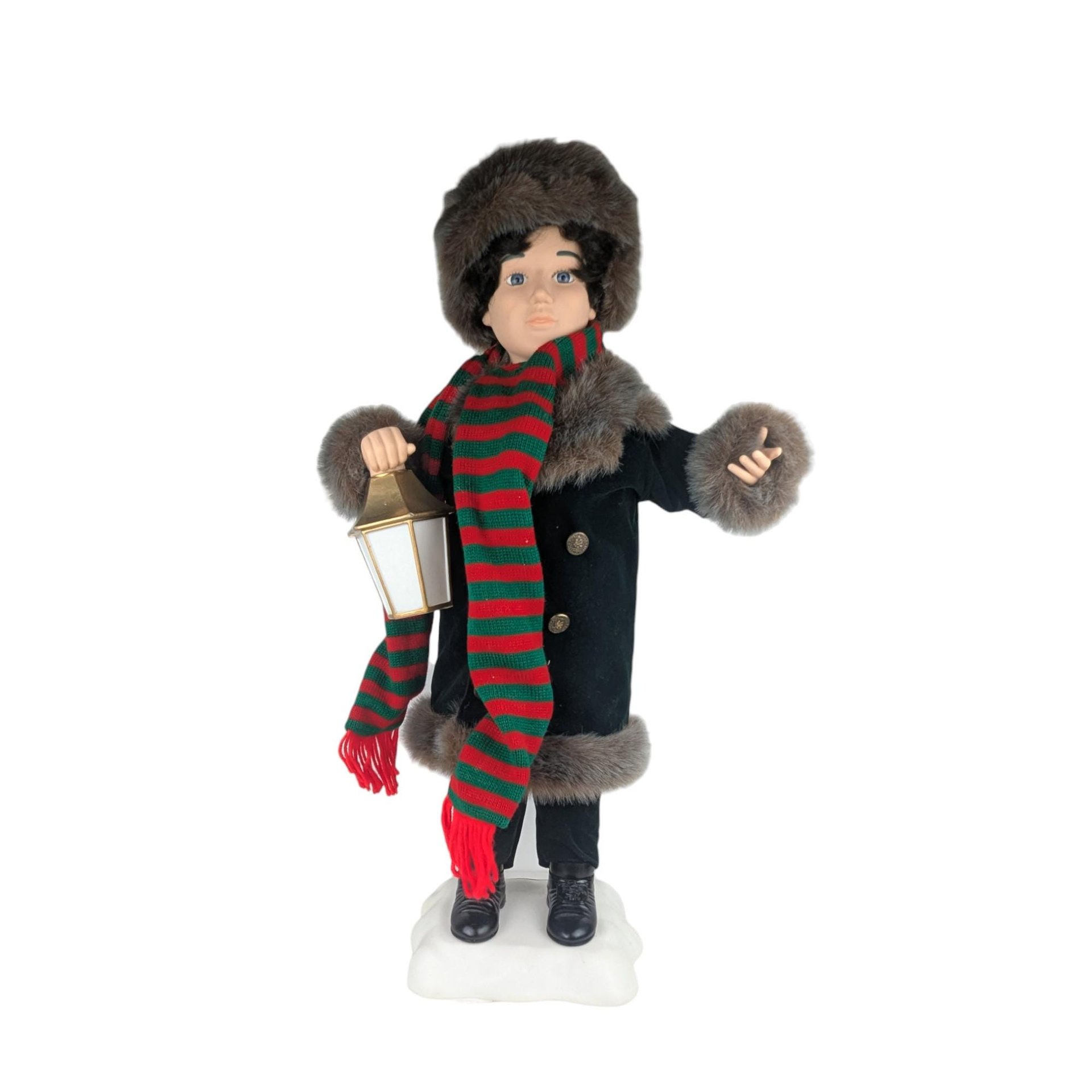 Vintage Animated Caroler Boy Figure: Light-Up Christmas Display