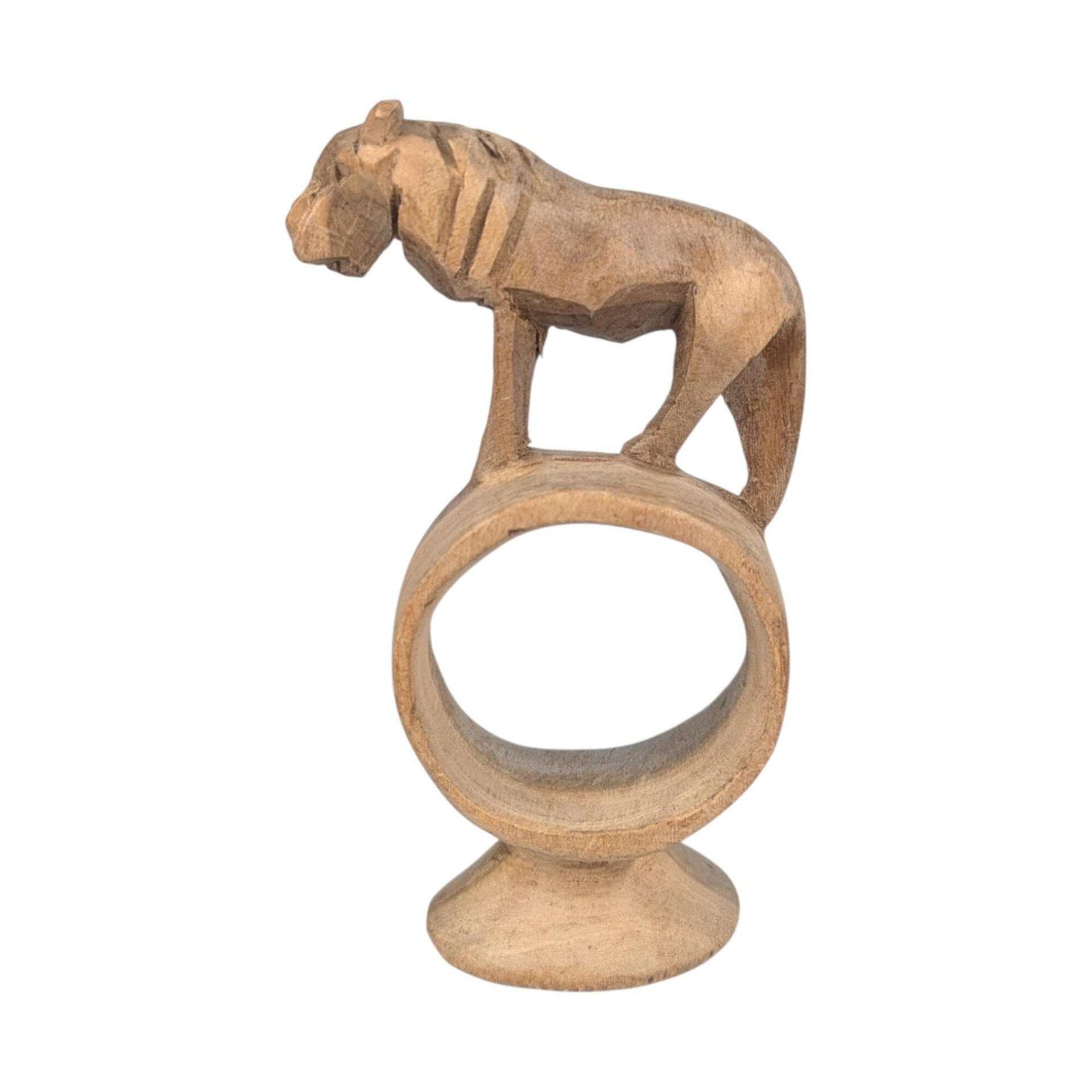 Vintage Hand Carved Napkin Rings, Set of 5 Wooden Safari Animal Napkin Holders, Kenyan Folk Art Table Decor, African Animal Hostess Gift