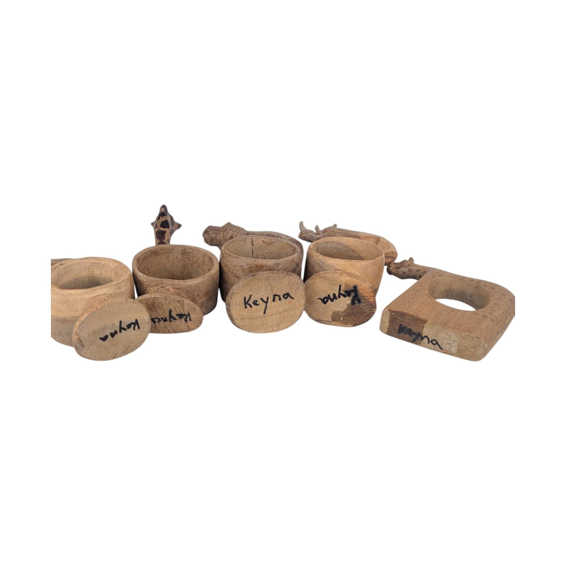 Vintage Hand Carved Napkin Rings, Set of 5 Wooden Safari Animal Napkin Holders, Kenyan Folk Art Table Decor, African Animal Hostess Gift